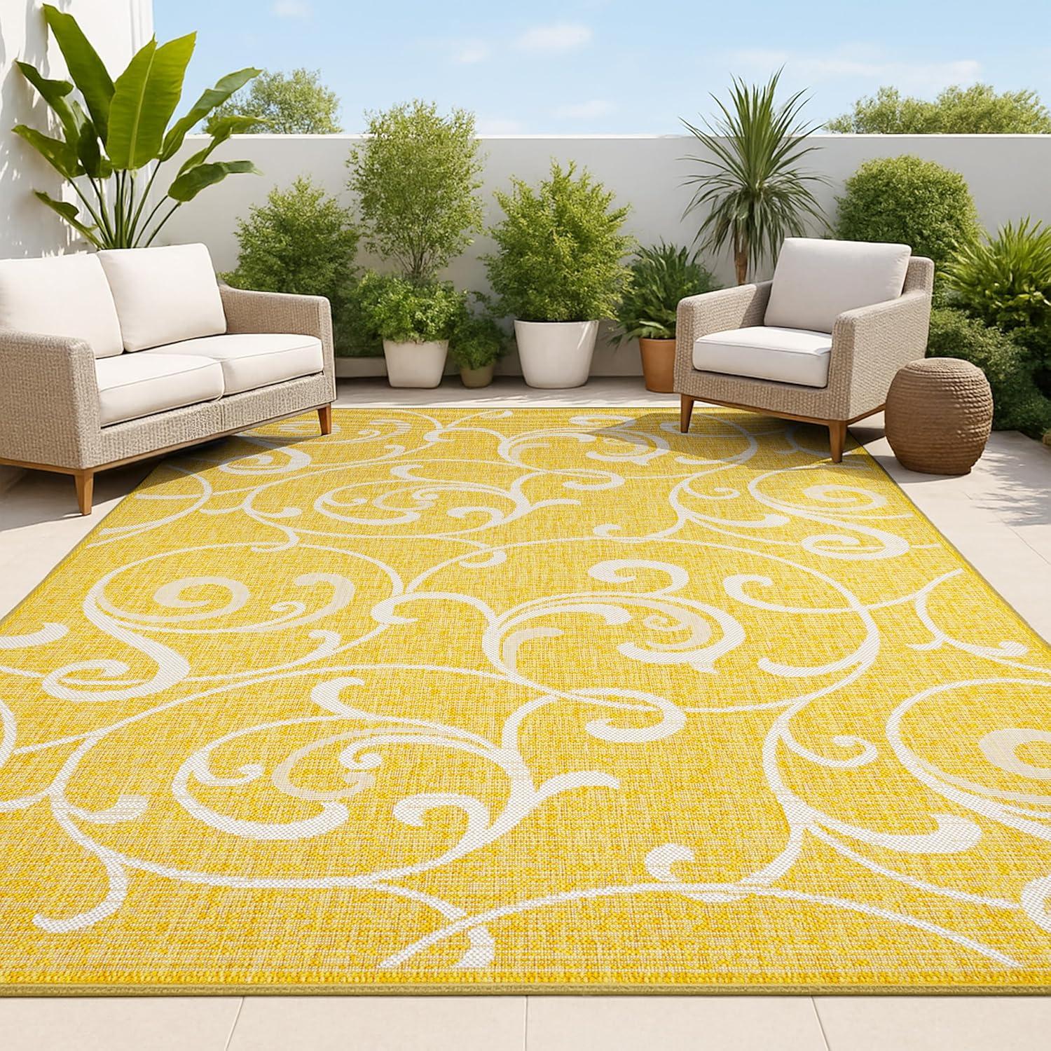 imageJONATHAN Y AllOver Scroll Indoor Outdoor Runner Rug 2X8 TurquoiseCream Maribel Traditional Classic for Backyard Patio Porch EasyCleaning High Traffic PetFriendly NonShedding TSN205E28YellowCream