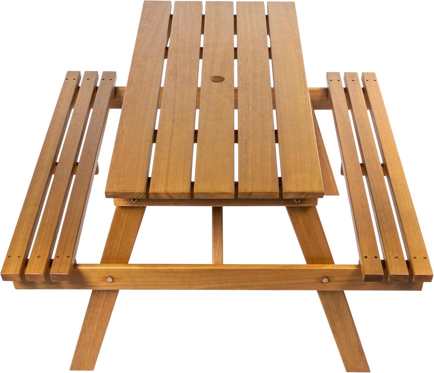 imageJONATHAN Y BNH200ANEW Shoreham 55quot Modern Classic Outdoor Wood Picnic Table Benches with Umbrella Hole Traditional Coastal MidCentury Vintage Farmhouse Teak BrownTeak Brown