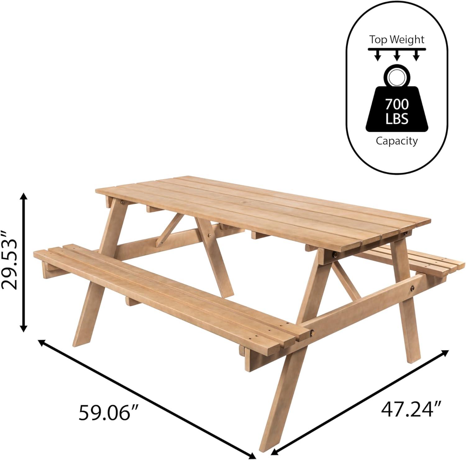 imageJONATHAN Y BNH200ANEW Shoreham 55quot Modern Classic Outdoor Wood Picnic Table Benches with Umbrella Hole Traditional Coastal MidCentury Vintage Farmhouse Teak BrownLight Teak