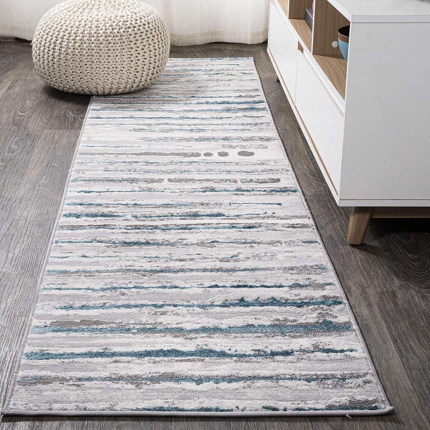 imageJONATHAN Y Batten Stripe GrayBlack Runner Rug 2X8 ft Modern for Living Room Bedroom Kitchen Office EasyCleaning High Traffic PetFriendly NonShedding SOR204B28GrayTurquoise