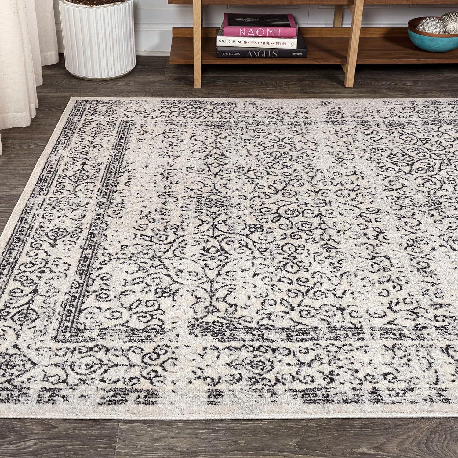 imageJONATHAN Y Bohemian Ferro Filigree Blue Runner Rug 2x8 Vintage Casual Transitional EasyCleaning for Living Room Bedroom Kitchen Pet Friendly NonShedding BMF108B28GrayBlack
