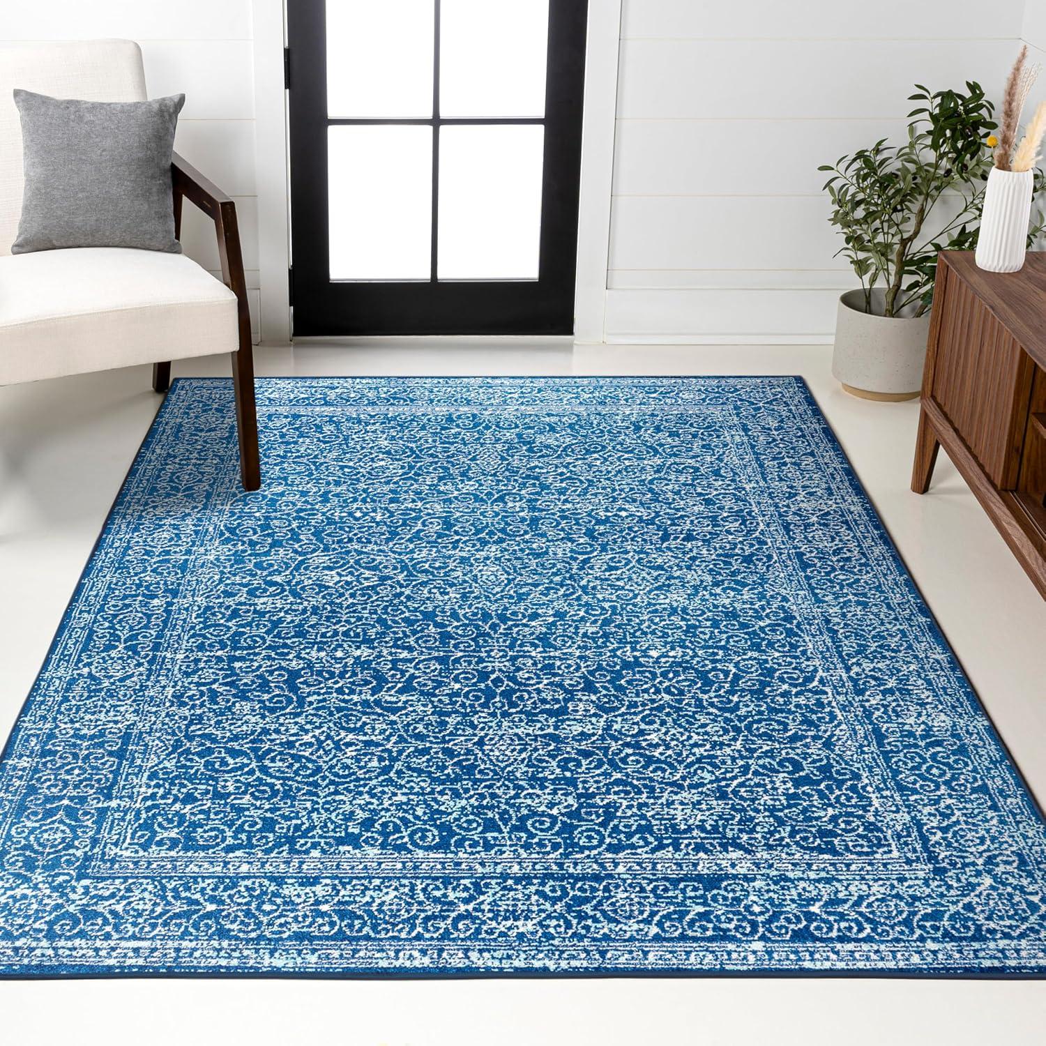 imageJONATHAN Y Bohemian Ferro Filigree Blue Runner Rug 2x8 Vintage Casual Transitional EasyCleaning for Living Room Bedroom Kitchen Pet Friendly NonShedding BMF108B28Blue