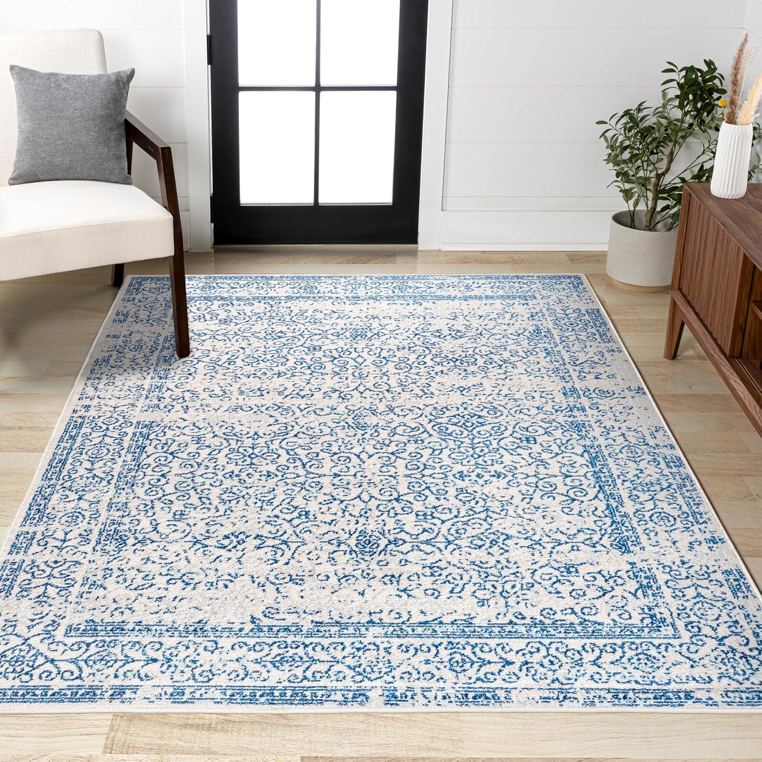 imageJONATHAN Y Bohemian Ferro Filigree Blue Runner Rug 2x8 Vintage Casual Transitional EasyCleaning for Living Room Bedroom Kitchen Pet Friendly NonShedding BMF108B28CreamBlue