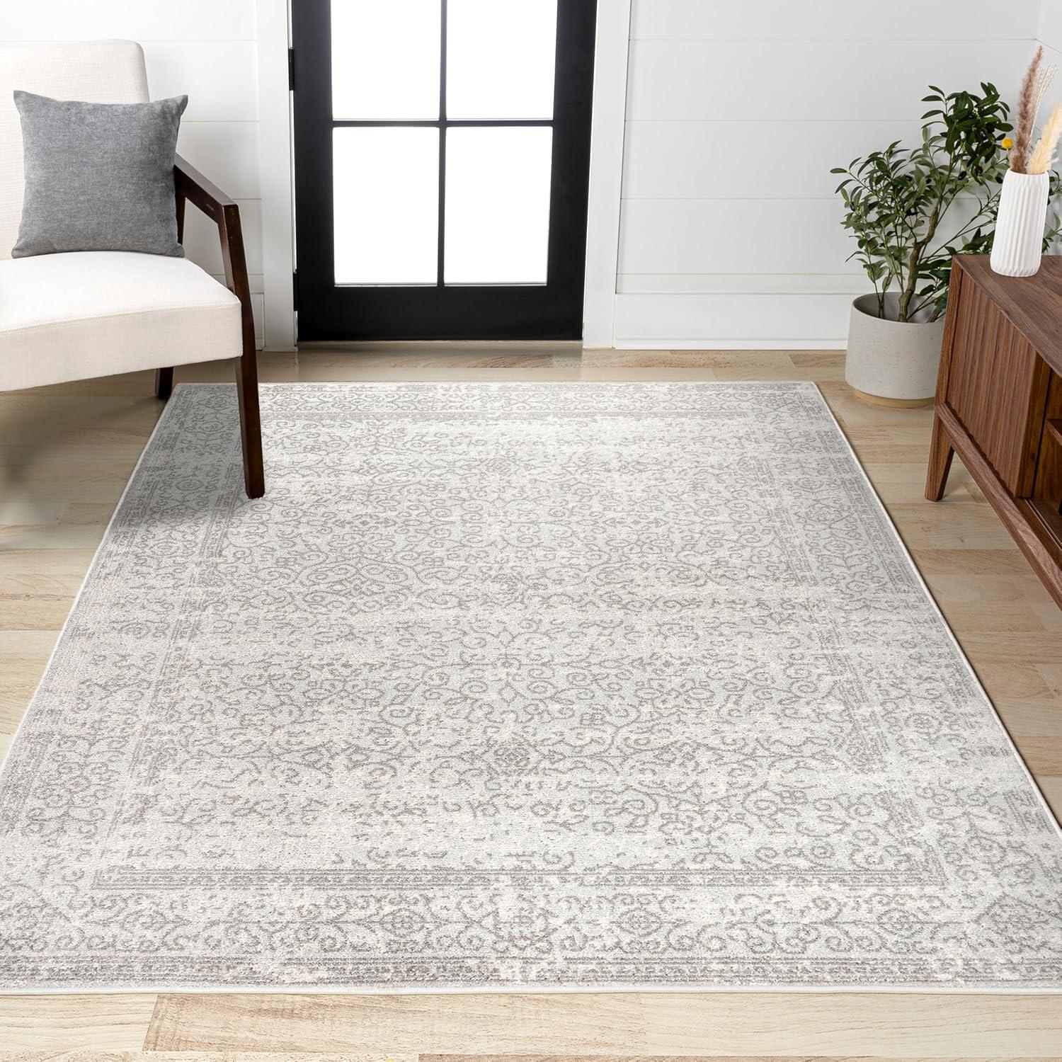 imageJONATHAN Y Bohemian Ferro Filigree Blue Runner Rug 2x8 Vintage Casual Transitional EasyCleaning for Living Room Bedroom Kitchen Pet Friendly NonShedding BMF108B28GrayDark Gray