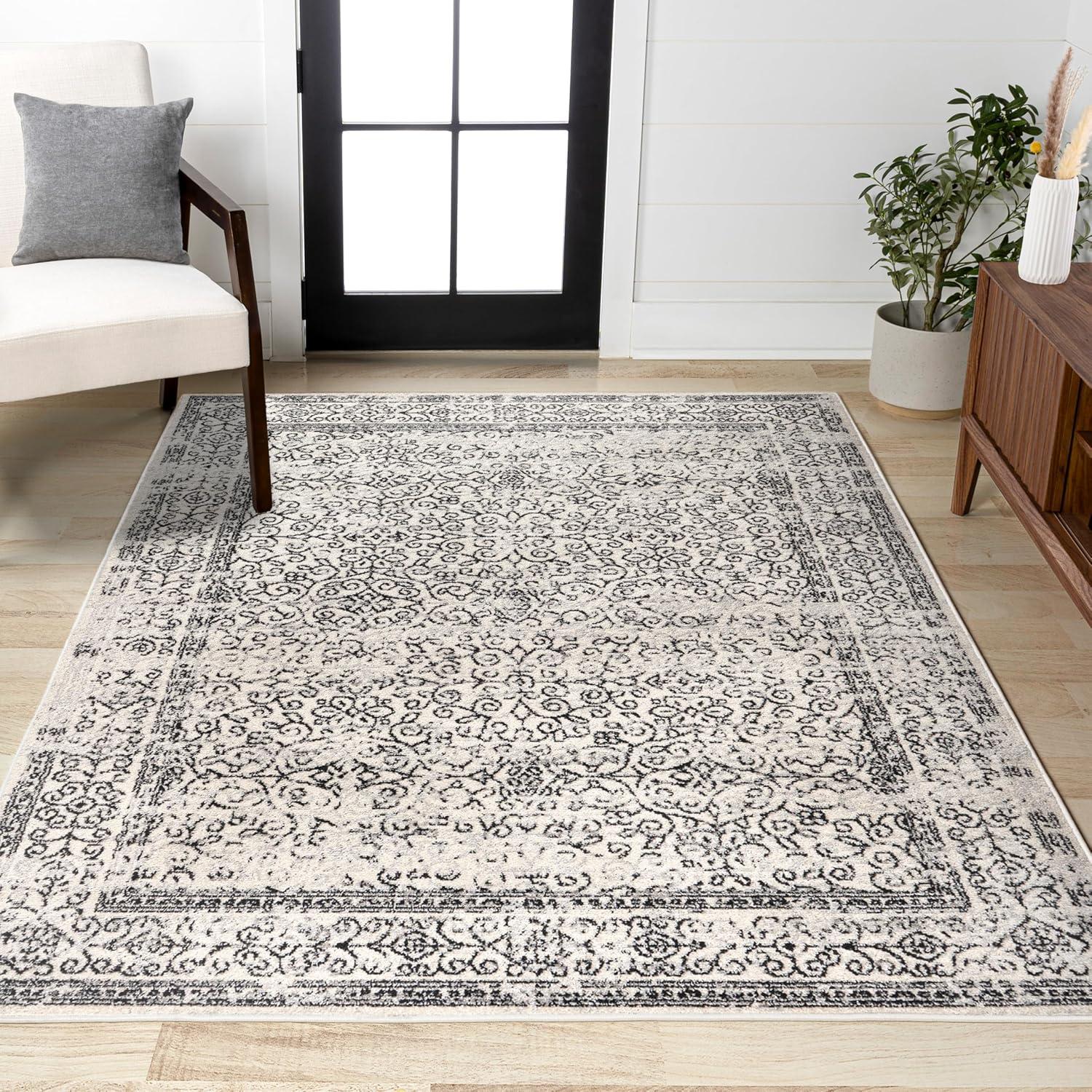 imageJONATHAN Y Bohemian Ferro Filigree Blue Runner Rug 2x8 Vintage Casual Transitional EasyCleaning for Living Room Bedroom Kitchen Pet Friendly NonShedding BMF108B28GrayBlack