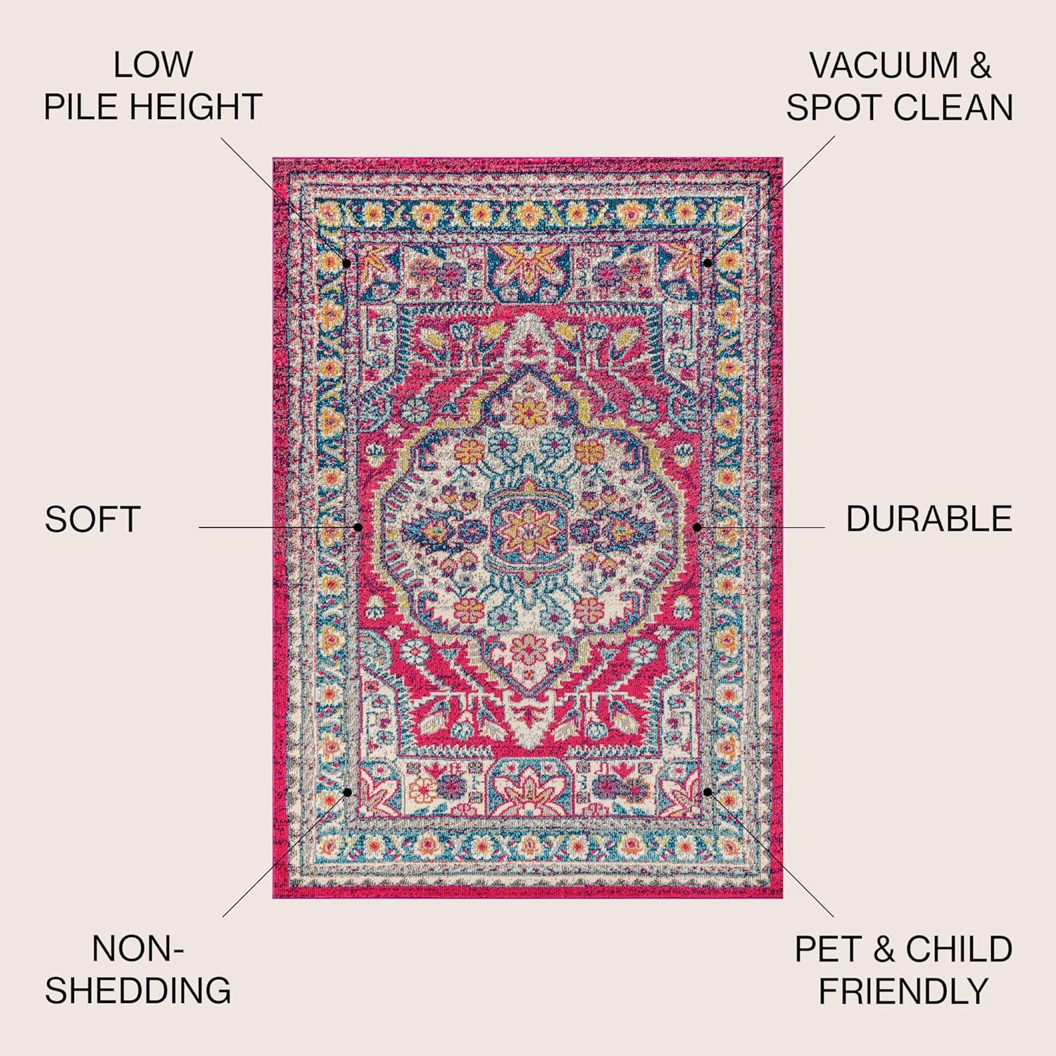 imageJONATHAN Y Boho Vintage BlueYellow Runner Rug 2x8 Bohemian Flair Chic Medallion Floral EasyCleaning High Traffic for Living Room Bedroom Kitchen Non Shedding BMF102A28PinkCream