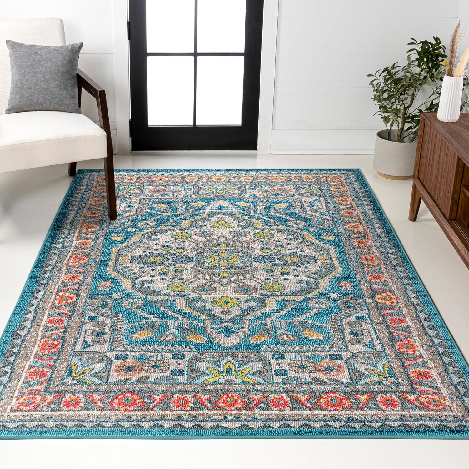 imageJONATHAN Y Boho Vintage BlueYellow Runner Rug 2x8 Bohemian Flair Chic Medallion Floral EasyCleaning High Traffic for Living Room Bedroom Kitchen Non Shedding BMF102A28BlueYellow