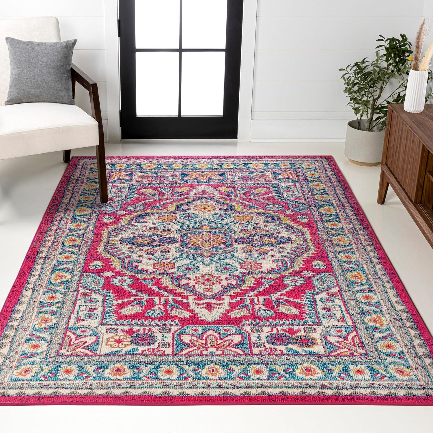 imageJONATHAN Y Boho Vintage BlueYellow Runner Rug 2x8 Bohemian Flair Chic Medallion Floral EasyCleaning High Traffic for Living Room Bedroom Kitchen Non Shedding BMF102A28PinkCream