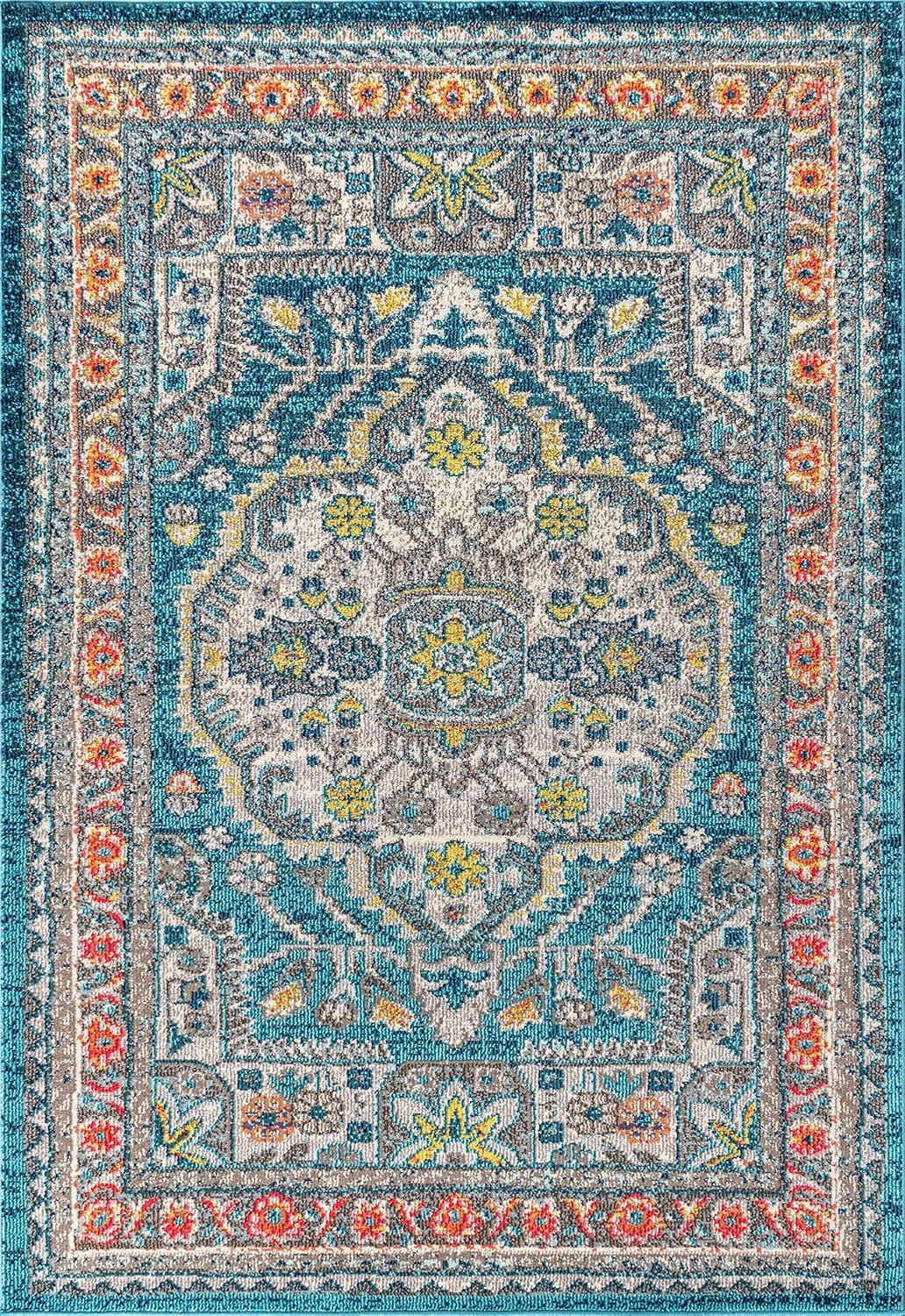 imageJONATHAN Y Boho Vintage BlueYellow Runner Rug 2x8 Bohemian Flair Chic Medallion Floral EasyCleaning High Traffic for Living Room Bedroom Kitchen Non Shedding BMF102A28BlueYellow