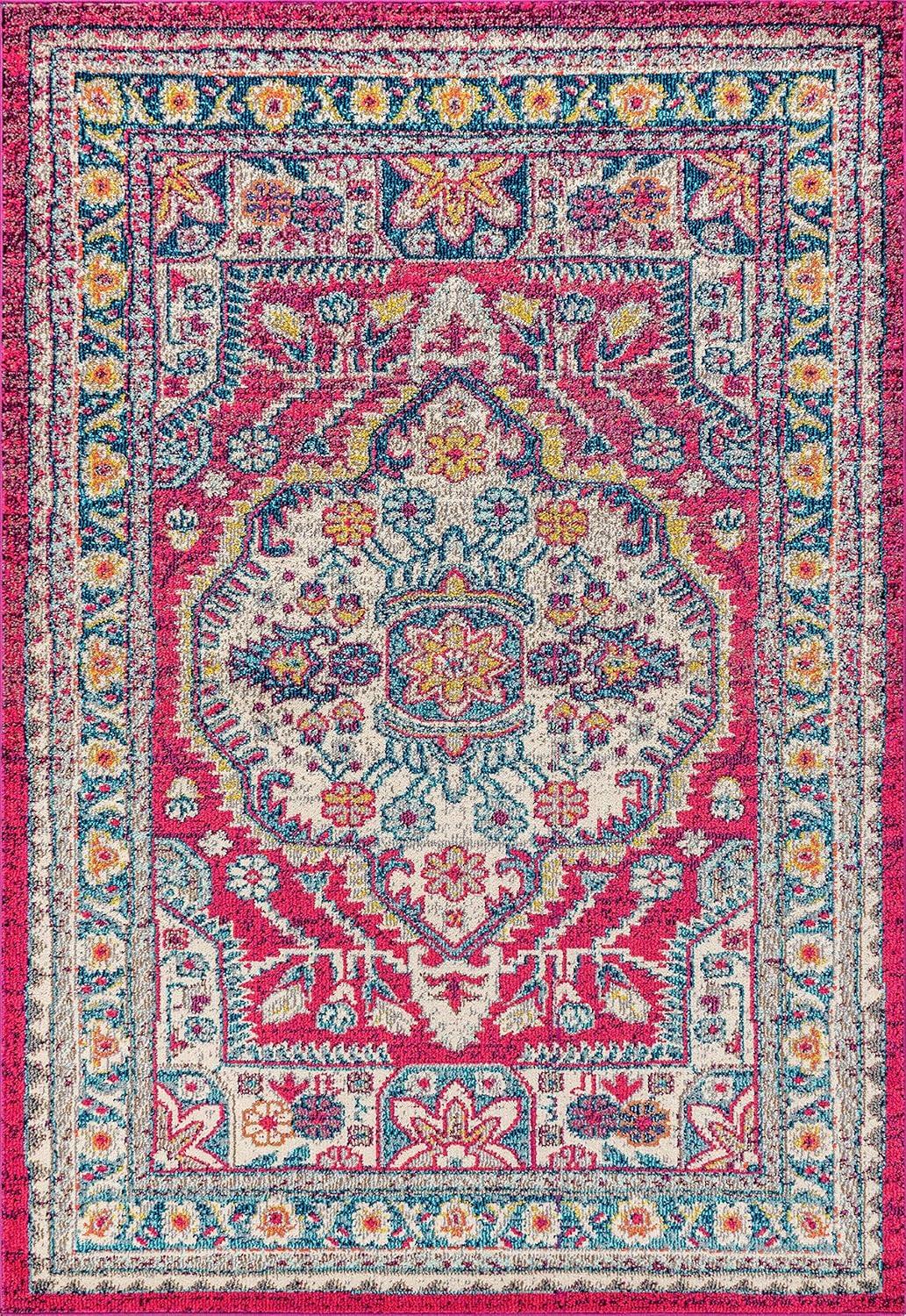 imageJONATHAN Y Boho Vintage BlueYellow Runner Rug 2x8 Bohemian Flair Chic Medallion Floral EasyCleaning High Traffic for Living Room Bedroom Kitchen Non Shedding BMF102A28PinkCream