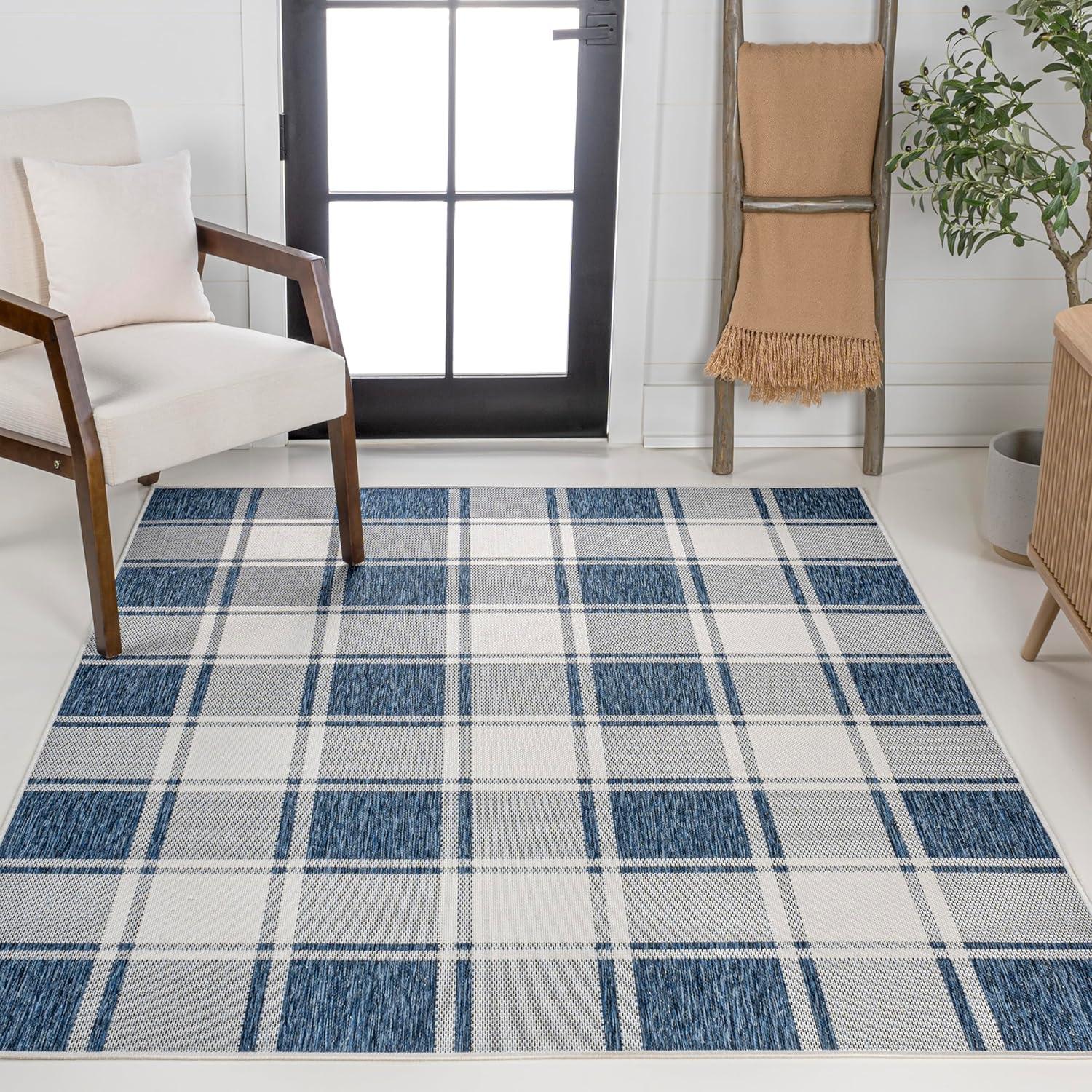 imageJONATHAN Y Bold Gingham Indoor Outdoor Area Rug 8X10 TurquoiseCream Sabine Traditional Farmhouse for Backyard Patio Porch EasyCleaning High Traffic PetFriendly NonShedding TSN203E8NavyCream