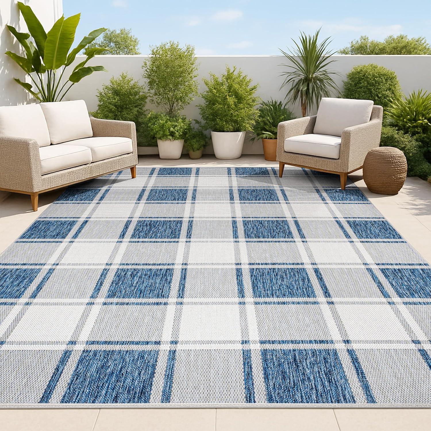 imageJONATHAN Y Bold Gingham Indoor Outdoor Area Rug 8X10 TurquoiseCream Sabine Traditional Farmhouse for Backyard Patio Porch EasyCleaning High Traffic PetFriendly NonShedding TSN203E8NavyCream