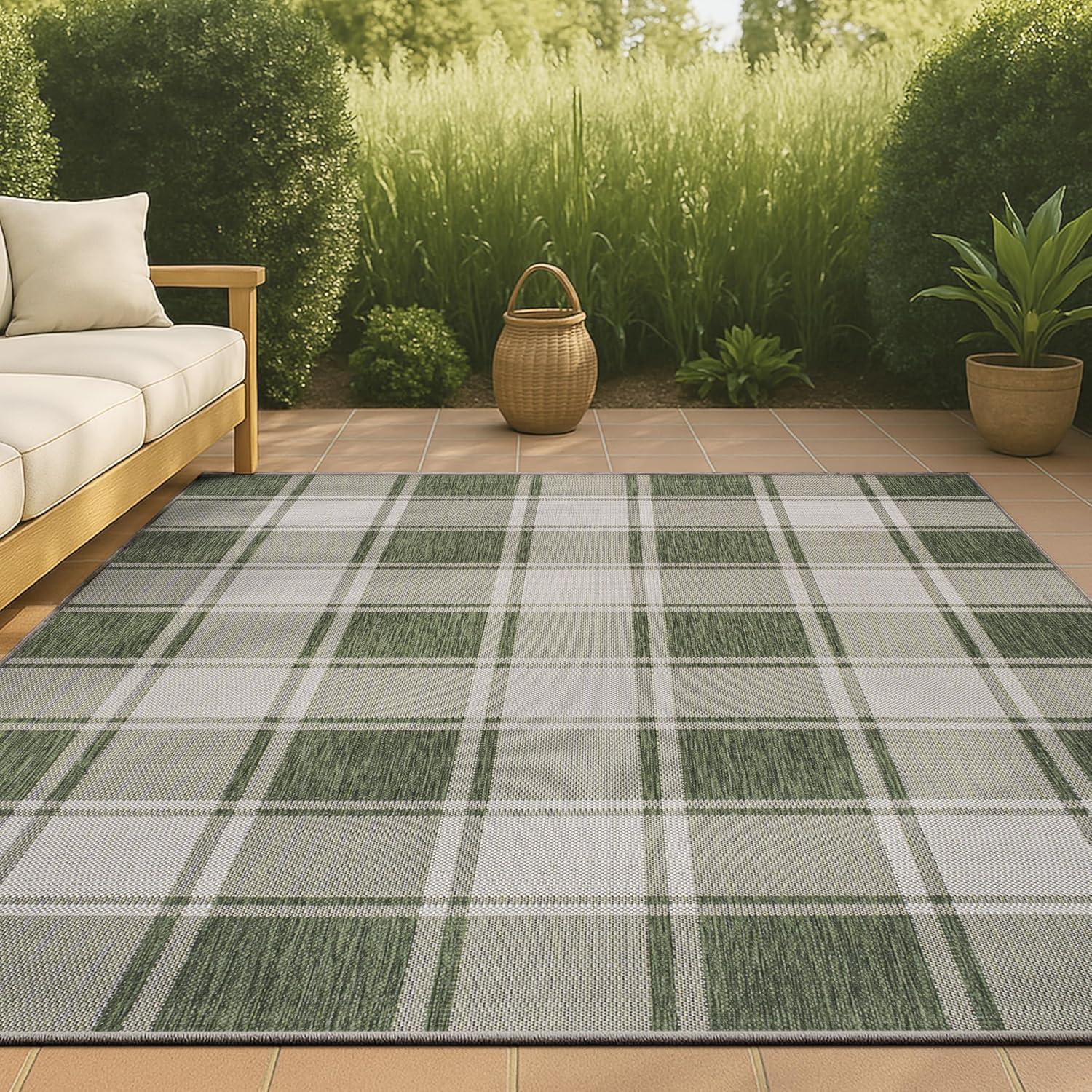 imageJONATHAN Y Bold Gingham Indoor Outdoor Area Rug 8X10 TurquoiseCream Sabine Traditional Farmhouse for Backyard Patio Porch EasyCleaning High Traffic PetFriendly NonShedding TSN203E8GreenCream