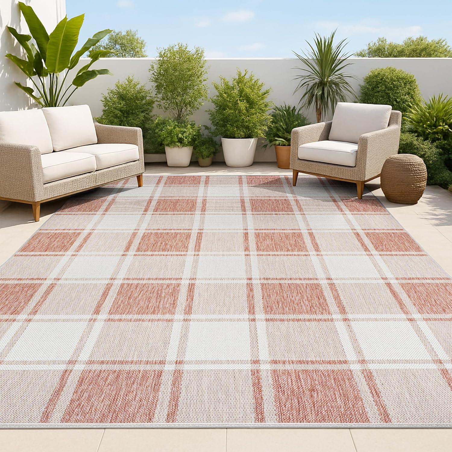 imageJONATHAN Y Bold Gingham Indoor Outdoor Area Rug 8X10 TurquoiseCream Sabine Traditional Farmhouse for Backyard Patio Porch EasyCleaning High Traffic PetFriendly NonShedding TSN203E8SalmonCream