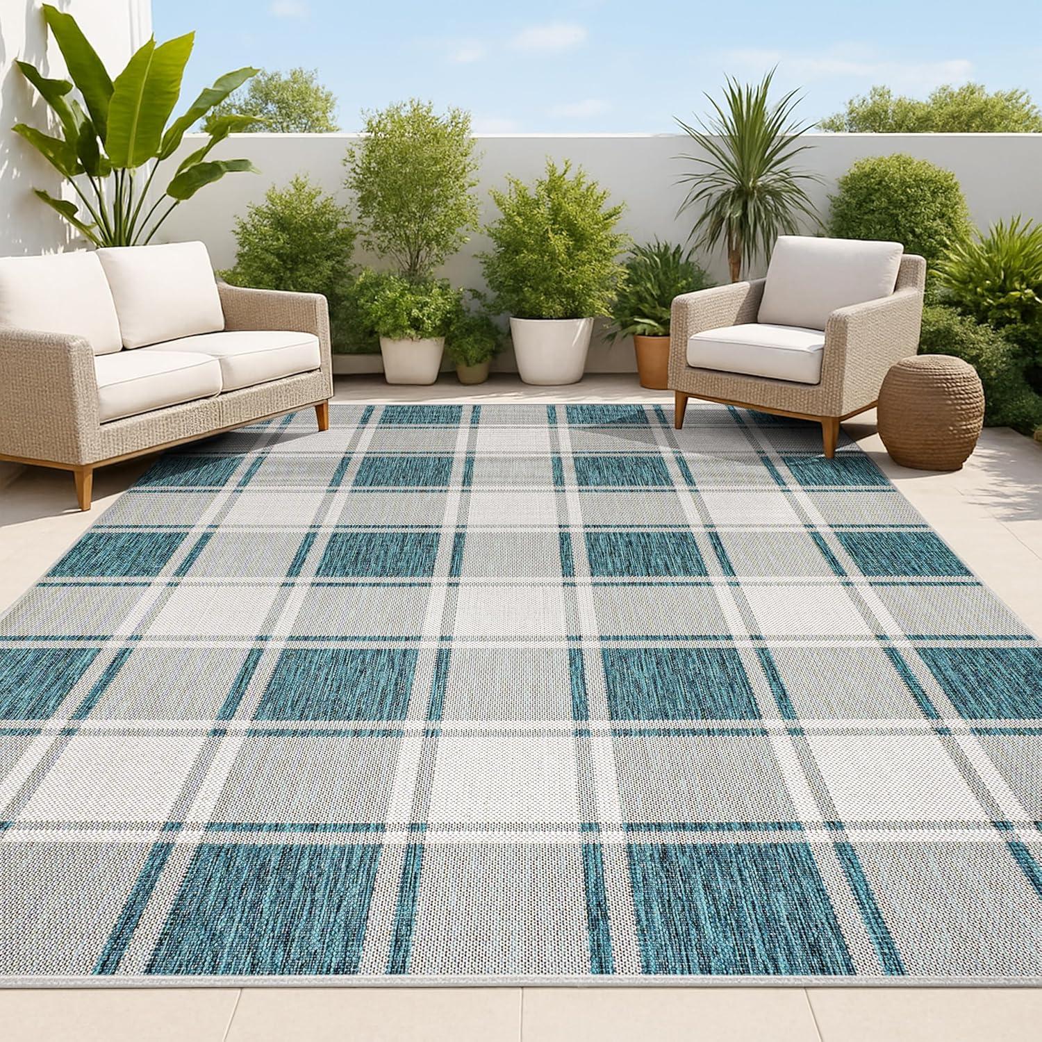 imageJONATHAN Y Bold Gingham Indoor Outdoor Area Rug 8X10 TurquoiseCream Sabine Traditional Farmhouse for Backyard Patio Porch EasyCleaning High Traffic PetFriendly NonShedding TSN203E8TurquoiseCream
