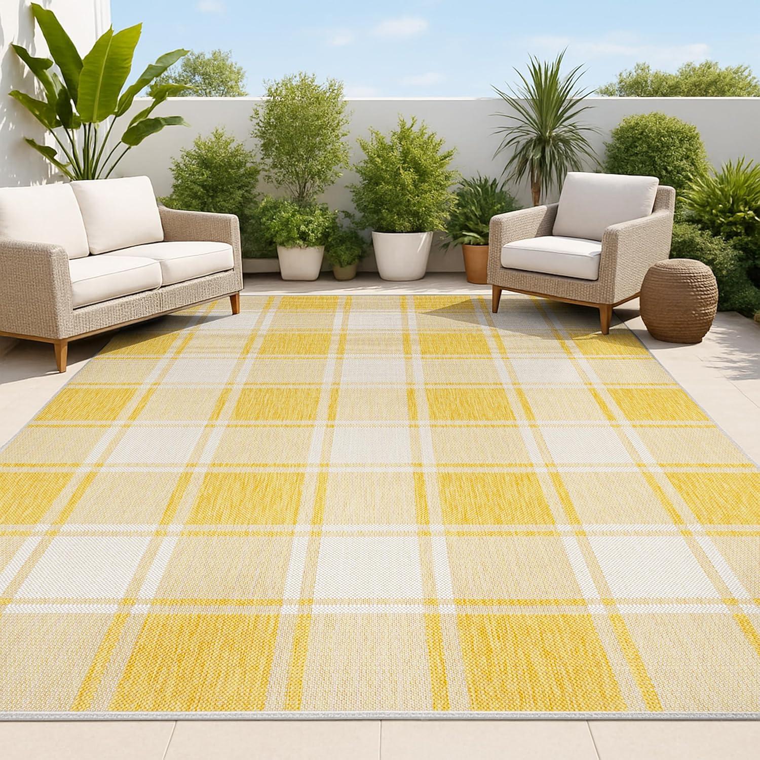 imageJONATHAN Y Bold Gingham Indoor Outdoor Area Rug 8X10 TurquoiseCream Sabine Traditional Farmhouse for Backyard Patio Porch EasyCleaning High Traffic PetFriendly NonShedding TSN203E8YellowCream