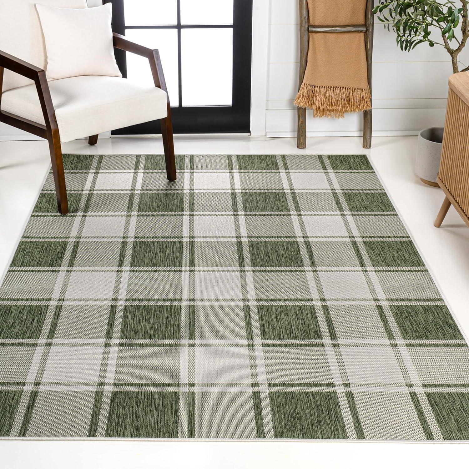 imageJONATHAN Y Bold Gingham Indoor Outdoor Area Rug 8X10 TurquoiseCream Sabine Traditional Farmhouse for Backyard Patio Porch EasyCleaning High Traffic PetFriendly NonShedding TSN203E8GreenCream