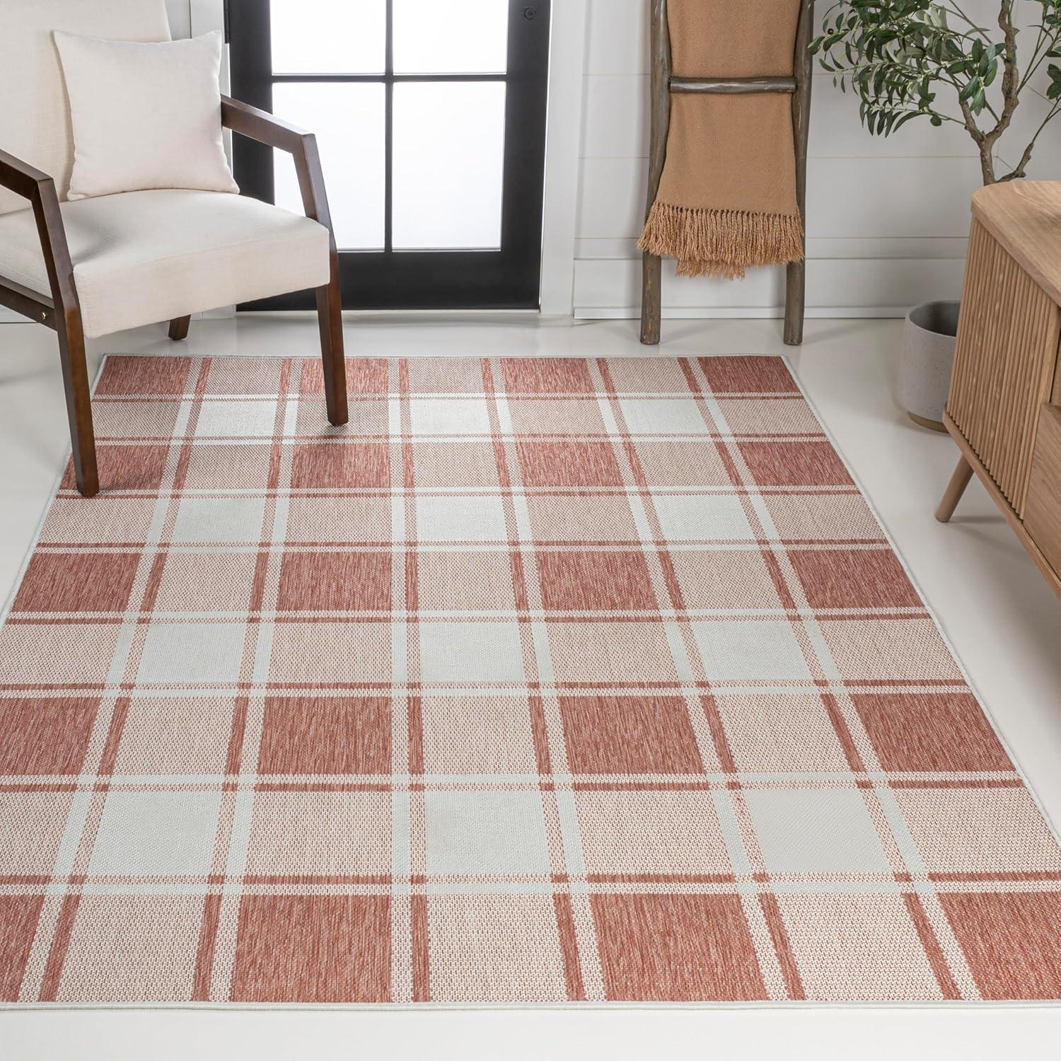 imageJONATHAN Y Bold Gingham Indoor Outdoor Area Rug 8X10 TurquoiseCream Sabine Traditional Farmhouse for Backyard Patio Porch EasyCleaning High Traffic PetFriendly NonShedding TSN203E8SalmonCream