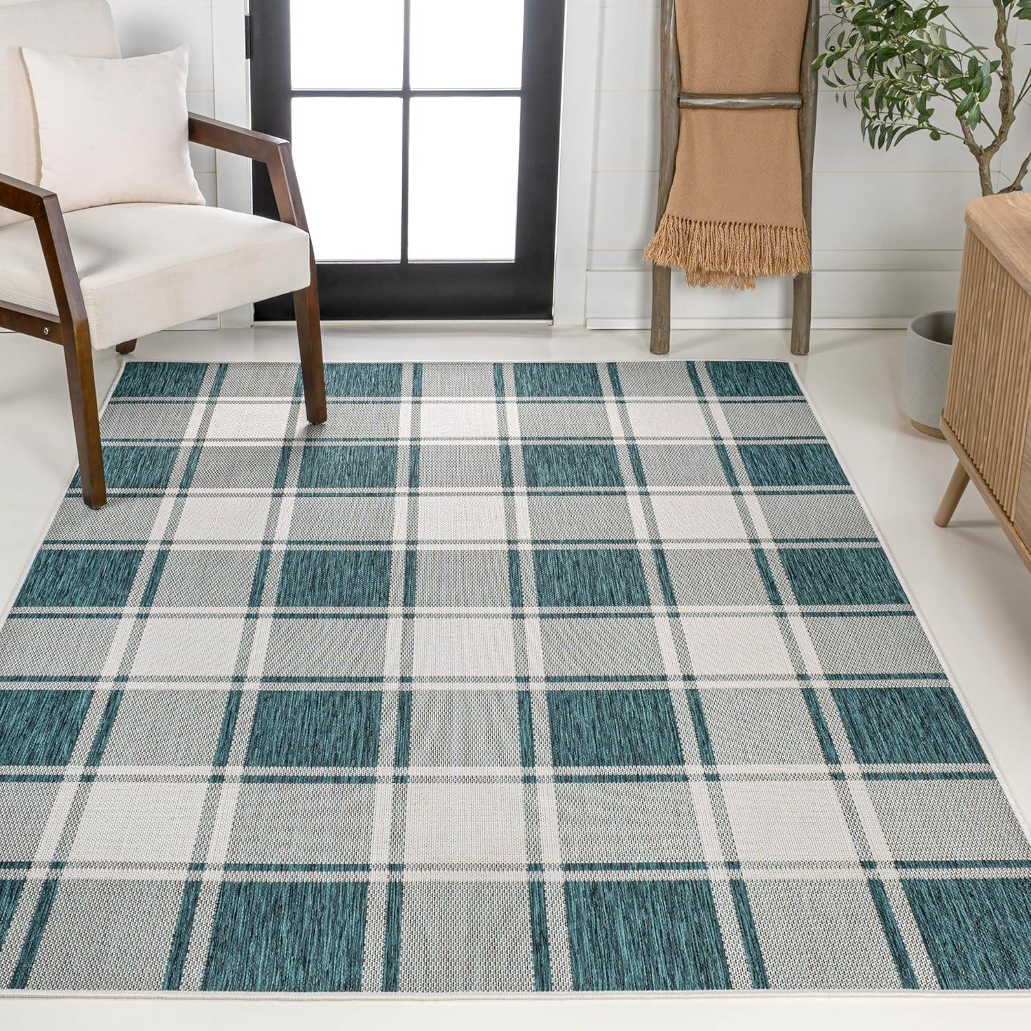 imageJONATHAN Y Bold Gingham Indoor Outdoor Area Rug 8X10 TurquoiseCream Sabine Traditional Farmhouse for Backyard Patio Porch EasyCleaning High Traffic PetFriendly NonShedding TSN203E8TurquoiseCream