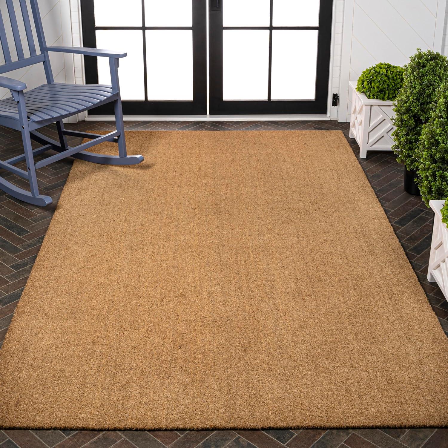 imageJONATHAN Y CHG100A5 Peater Classic Casual Commerical Natural Coir Light Brown 5 ft x 8 ft Doormat for Entrance Front Door EntrywayLight Brown