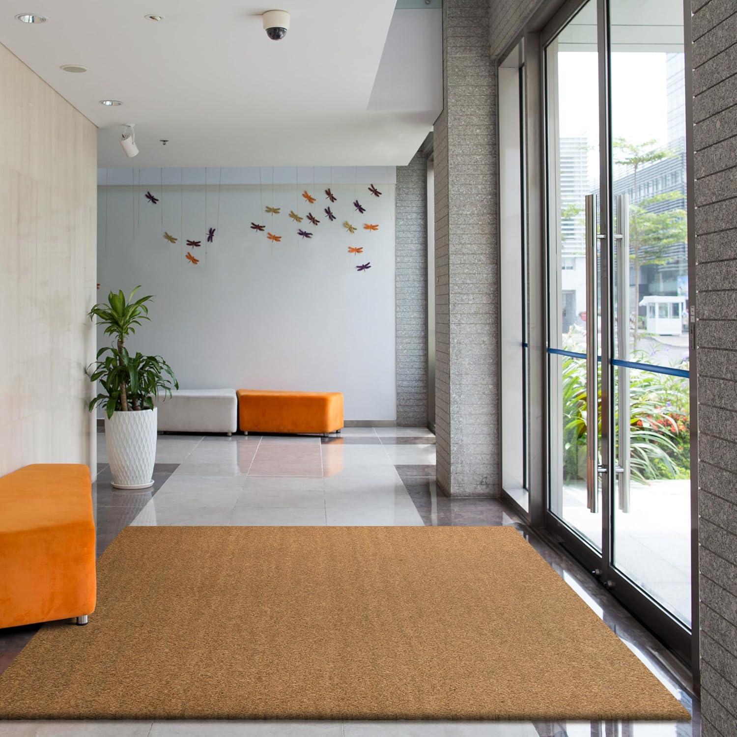 imageJONATHAN Y CHG100A5 Peater Classic Casual Commerical Natural Coir Light Brown 5 ft x 8 ft Doormat for Entrance Front Door EntrywayLight Brown