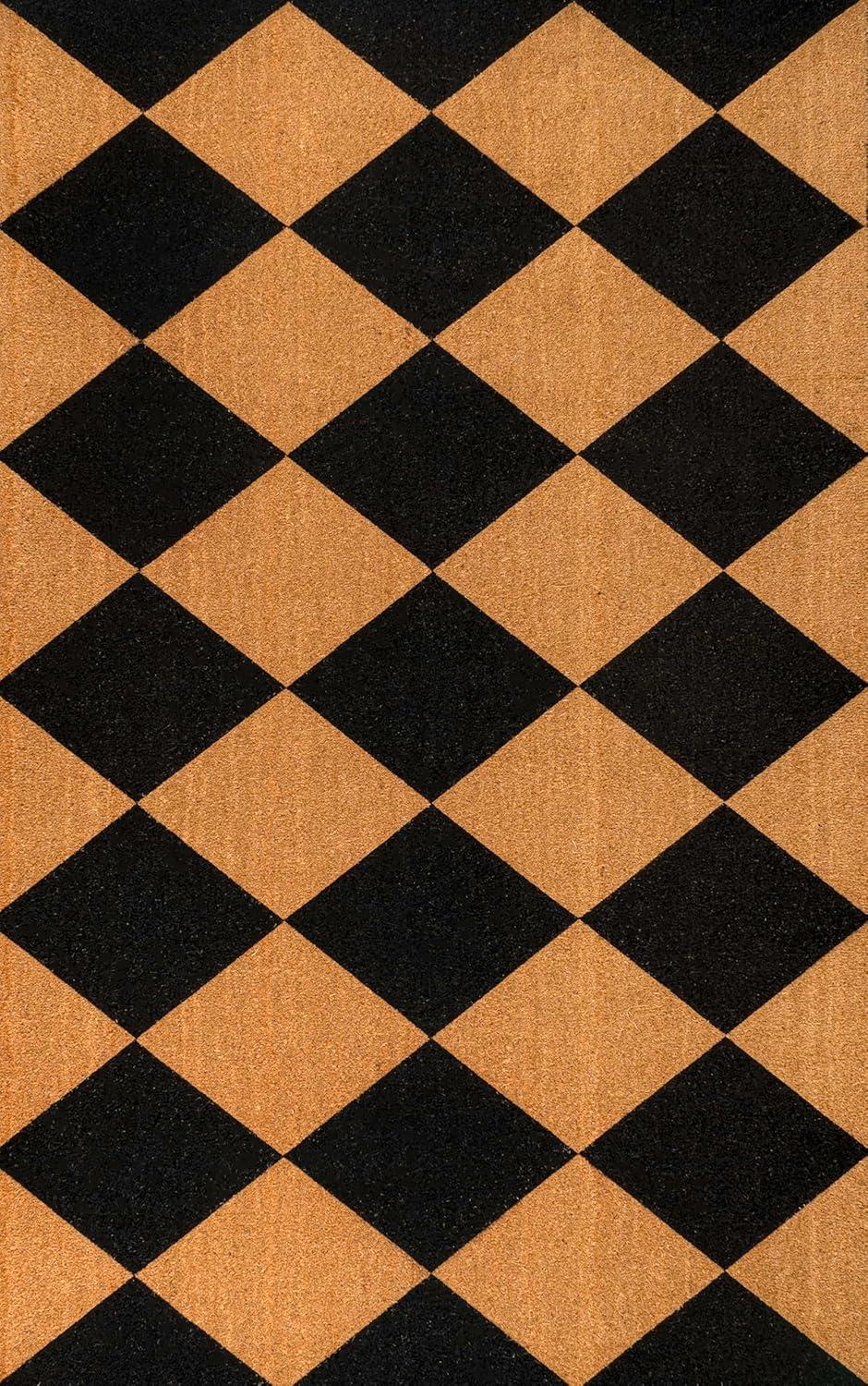 imageJONATHAN Y CHG100A5 Peater Classic Casual Commerical Natural Coir Light Brown 5 ft x 8 ft Doormat for Entrance Front Door EntrywayNaturalBlack Diamond