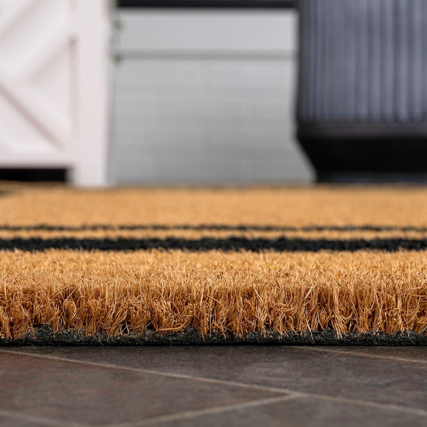 imageJONATHAN Y CHG100A5 Peater Classic Casual Commerical Natural Coir Light Brown 5 ft x 8 ft Doormat for Entrance Front Door EntrywayNaturalBlack Double Border