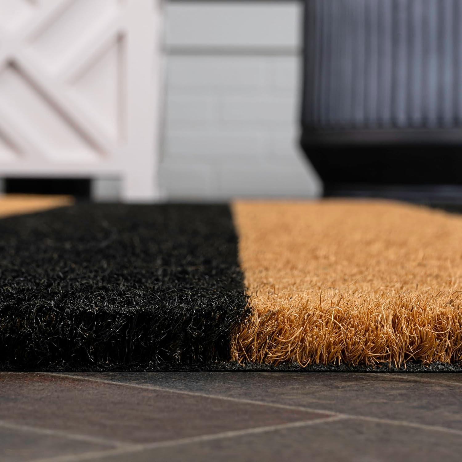 imageJONATHAN Y CHG100A5 Peater Classic Casual Commerical Natural Coir Light Brown 5 ft x 8 ft Doormat for Entrance Front Door EntrywayNaturalBlack Stripe