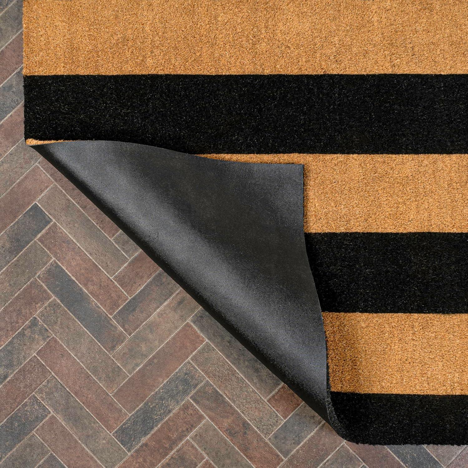 imageJONATHAN Y CHG100A5 Peater Classic Casual Commerical Natural Coir Light Brown 5 ft x 8 ft Doormat for Entrance Front Door EntrywayNaturalBlack Stripe
