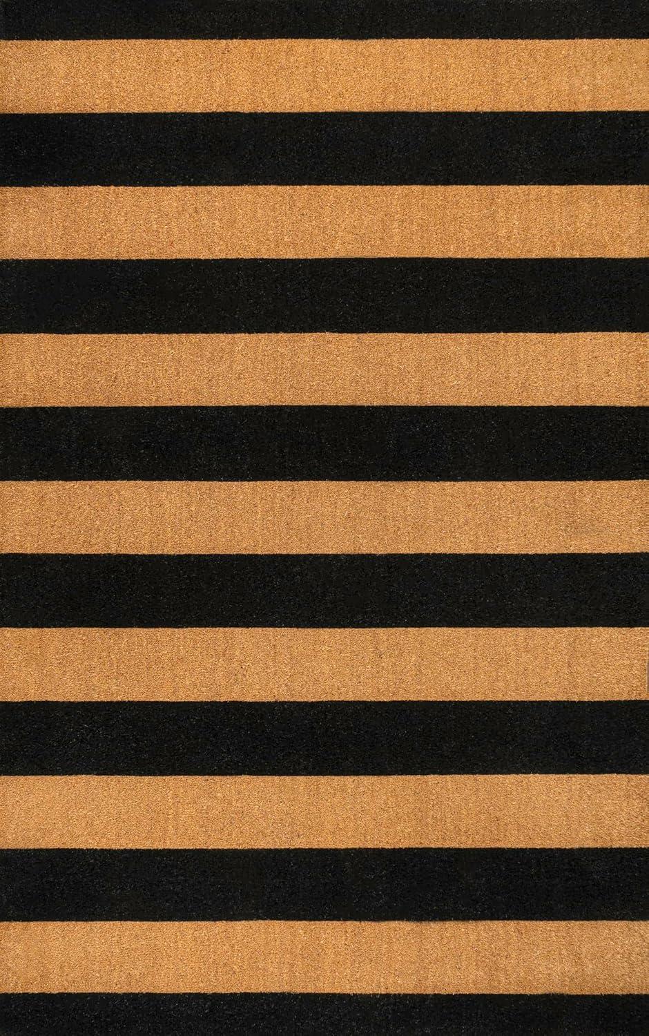 imageJONATHAN Y CHG100A5 Peater Classic Casual Commerical Natural Coir Light Brown 5 ft x 8 ft Doormat for Entrance Front Door EntrywayNaturalBlack Stripe