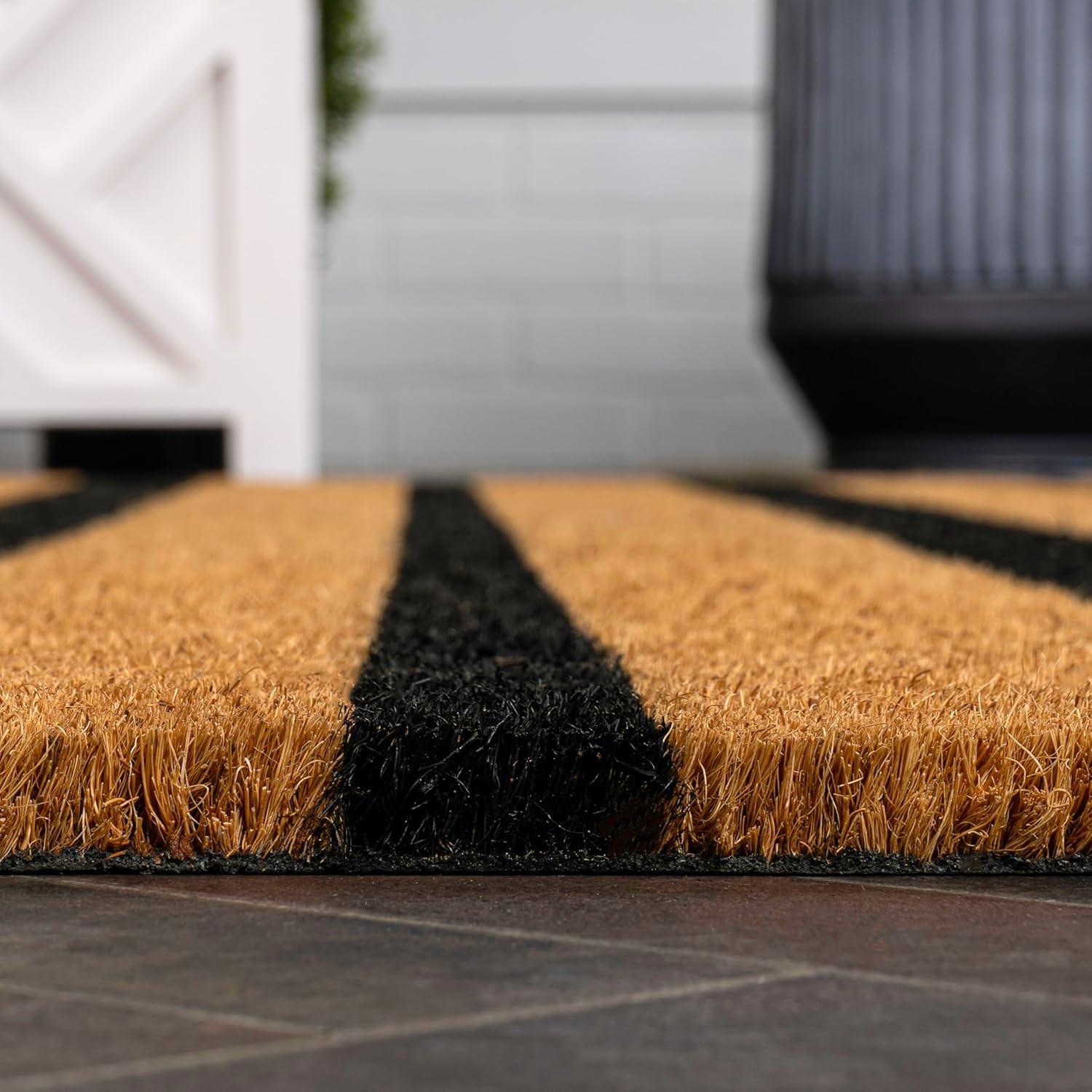 imageJONATHAN Y CHG100A5 Peater Classic Casual Commerical Natural Coir Light Brown 5 ft x 8 ft Doormat for Entrance Front Door EntrywayNaturalBlack Ticking Stripe