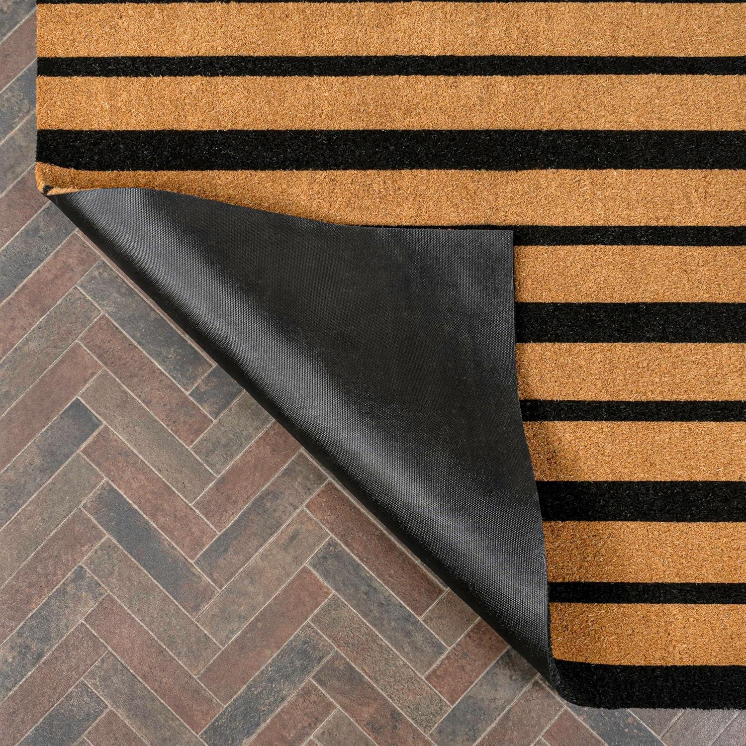 imageJONATHAN Y CHG100A5 Peater Classic Casual Commerical Natural Coir Light Brown 5 ft x 8 ft Doormat for Entrance Front Door EntrywayNaturalBlack Ticking Stripe