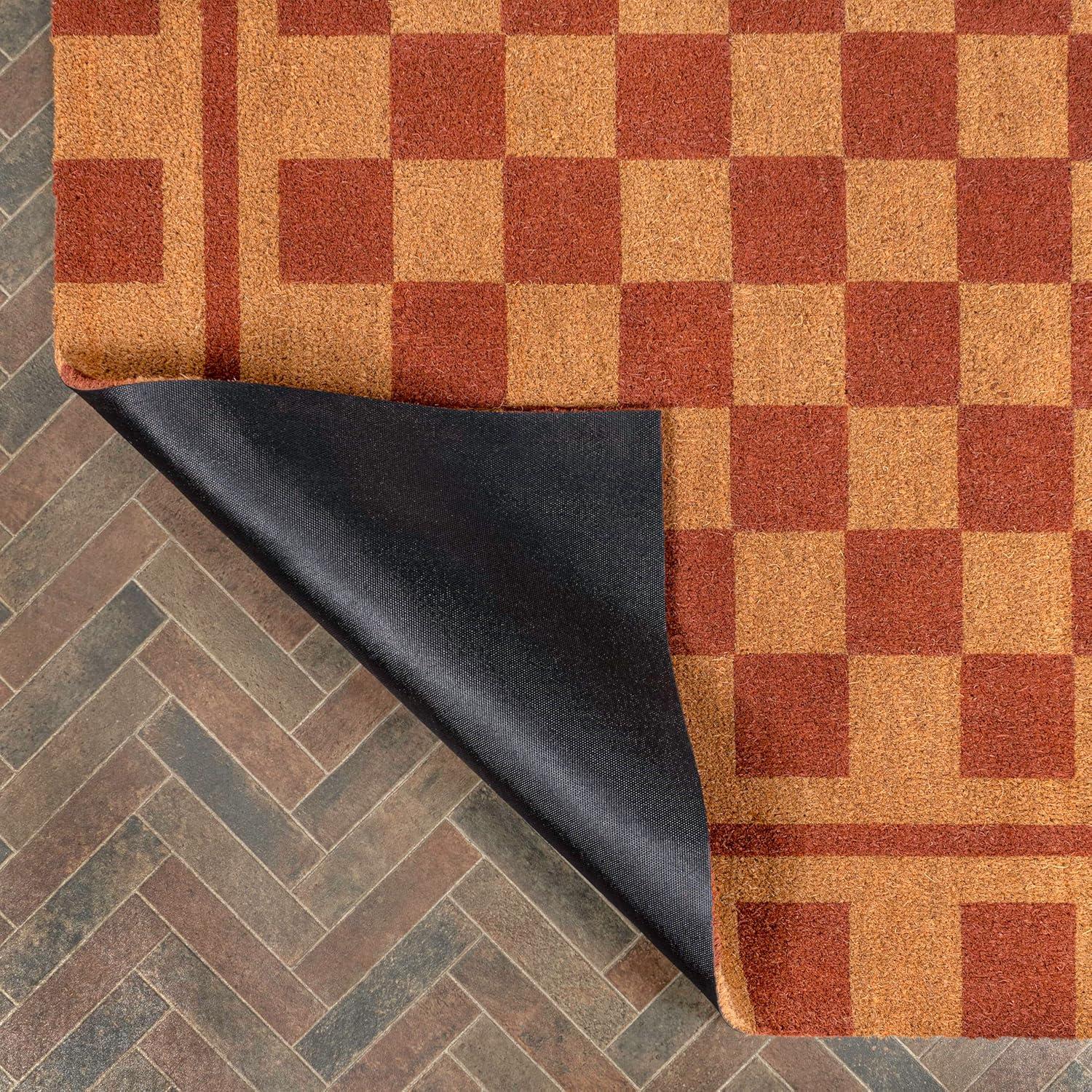 imageJONATHAN Y CHG100A5 Peater Classic Casual Commerical Natural Coir Light Brown 5 ft x 8 ft Doormat for Entrance Front Door EntrywayNaturalRed Checkerboard