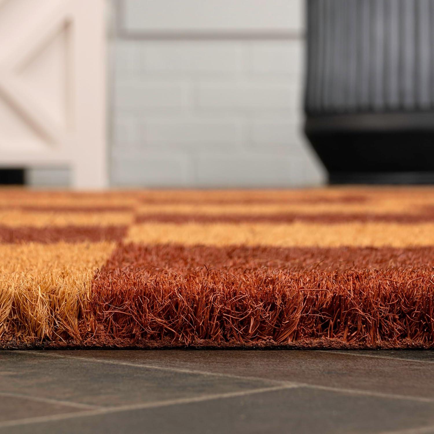 imageJONATHAN Y CHG100A5 Peater Classic Casual Commerical Natural Coir Light Brown 5 ft x 8 ft Doormat for Entrance Front Door EntrywayNaturalRed Checkered