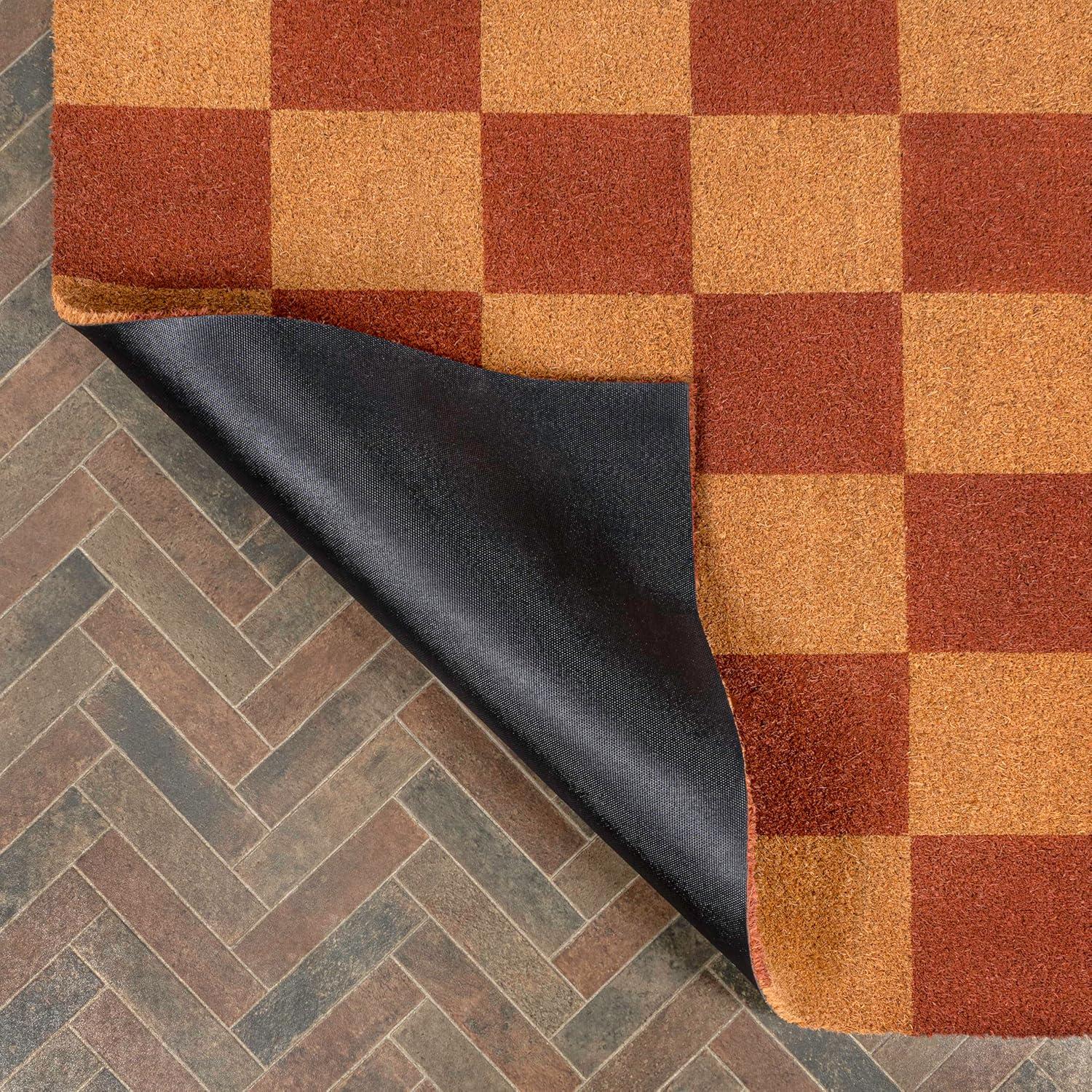 imageJONATHAN Y CHG100A5 Peater Classic Casual Commerical Natural Coir Light Brown 5 ft x 8 ft Doormat for Entrance Front Door EntrywayNaturalRed Checkered