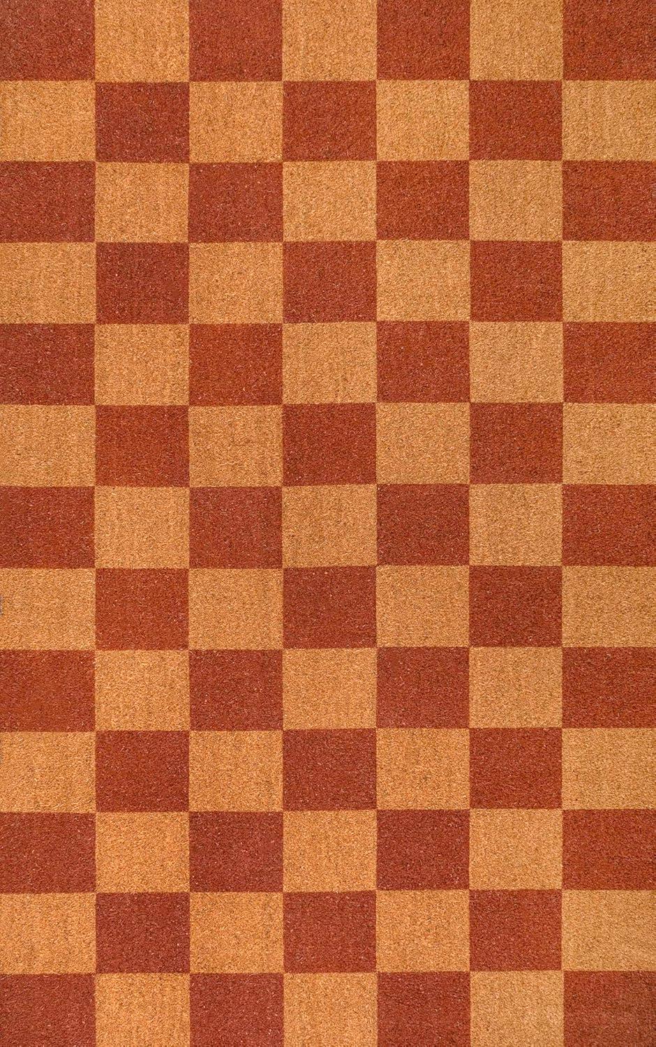 imageJONATHAN Y CHG100A5 Peater Classic Casual Commerical Natural Coir Light Brown 5 ft x 8 ft Doormat for Entrance Front Door EntrywayNaturalRed Checkered