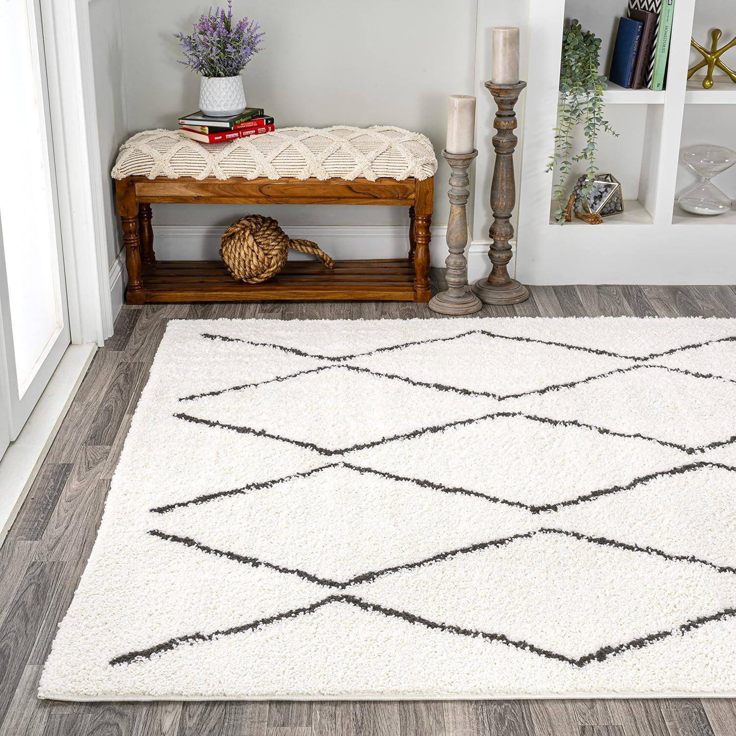 imageJONATHAN Y Catala Moroccan Diamond Shag WhiteGray Runner Rug 2x8 Bohemian Contemporary EasyCleaning for Living Room Bedroom Kitchen Pet Friendly NonShedding MOH405A28WhiteGray