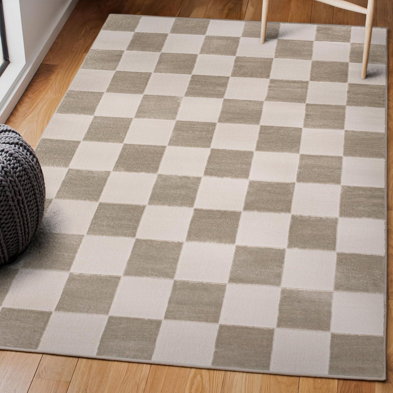 imageJONATHAN Y Checkerboard HighLow Runner Rug 2X8 WhiteCream Thea Modern Geometric for Living Room Bedroom Kitchen Office EasyCleaning High Traffic PetFriendly NonShedding SND103B28BeigeCream