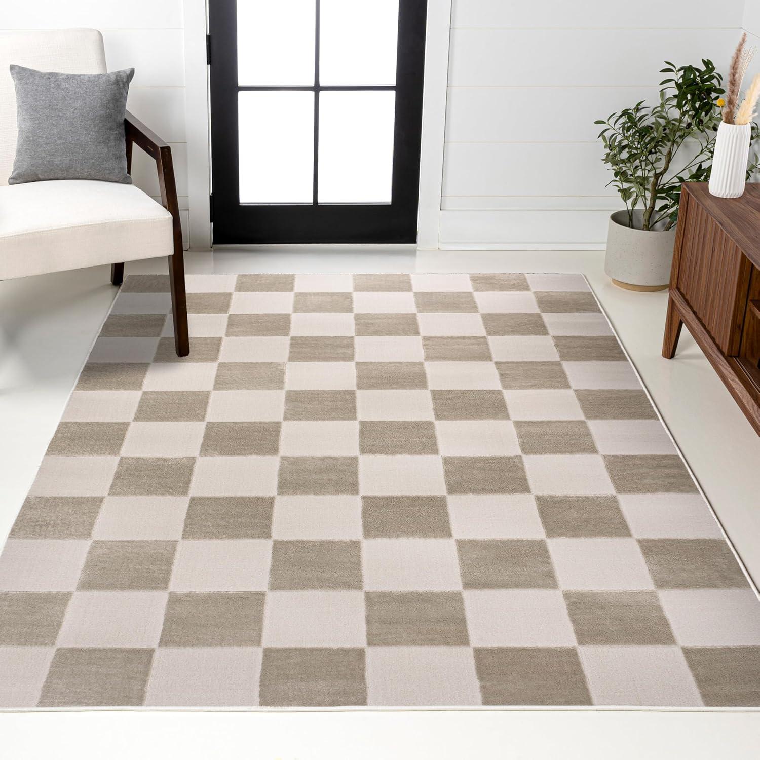 imageJONATHAN Y Checkerboard HighLow Runner Rug 2X8 WhiteCream Thea Modern Geometric for Living Room Bedroom Kitchen Office EasyCleaning High Traffic PetFriendly NonShedding SND103B28BeigeCream