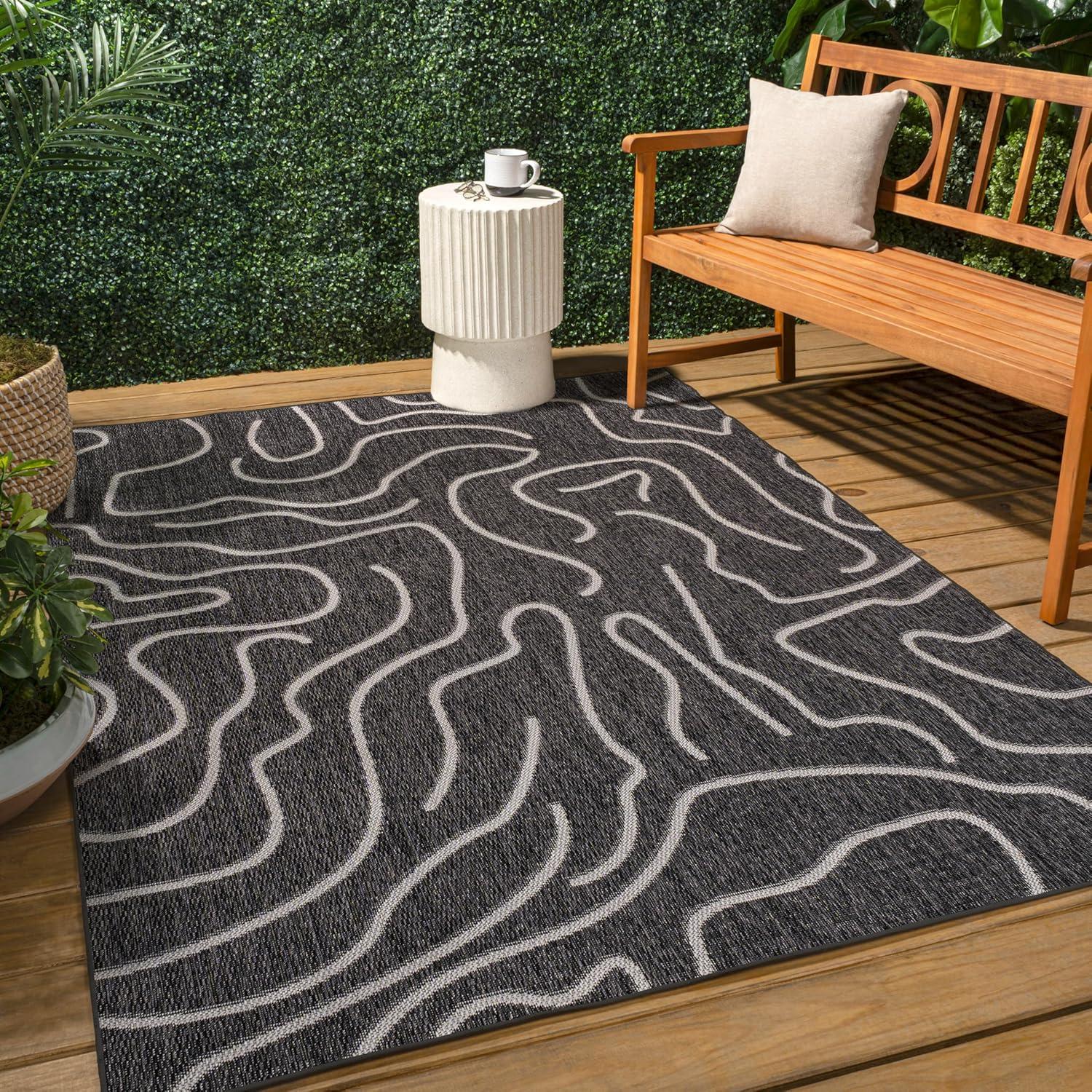 imageJONATHAN Y Coastal Organic Shapes Indoor Outdoor Area Rug 8X10 BlackCream Nolan Modern for Backyard Patio Porch EasyCleaning High Traffic PetFriendly NonShedding TSN307B8BlackCream