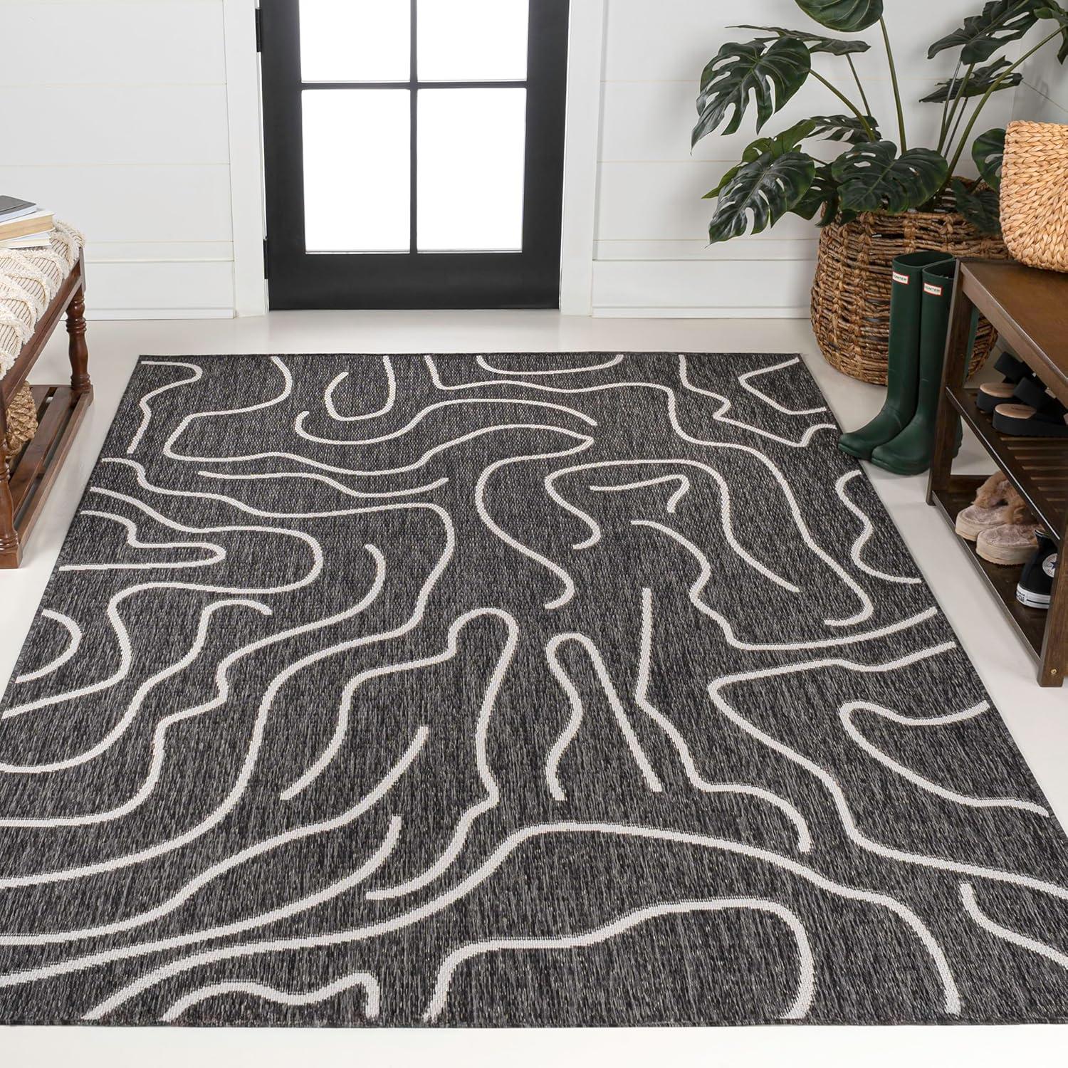 imageJONATHAN Y Coastal Organic Shapes Indoor Outdoor Area Rug 8X10 BlackCream Nolan Modern for Backyard Patio Porch EasyCleaning High Traffic PetFriendly NonShedding TSN307B8BlackCream