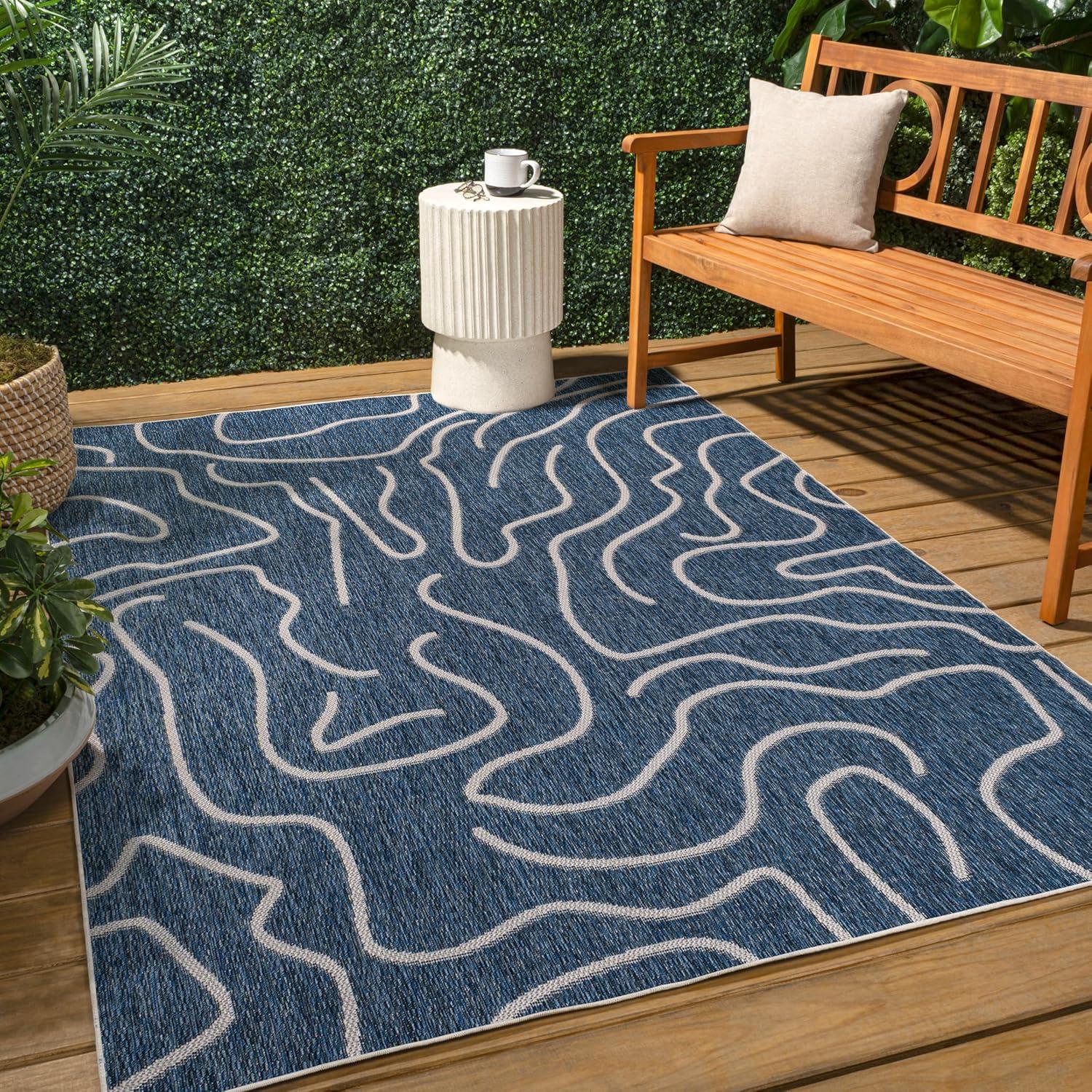 imageJONATHAN Y Coastal Organic Shapes Indoor Outdoor Area Rug 8X10 BlackCream Nolan Modern for Backyard Patio Porch EasyCleaning High Traffic PetFriendly NonShedding TSN307B8NavyCream