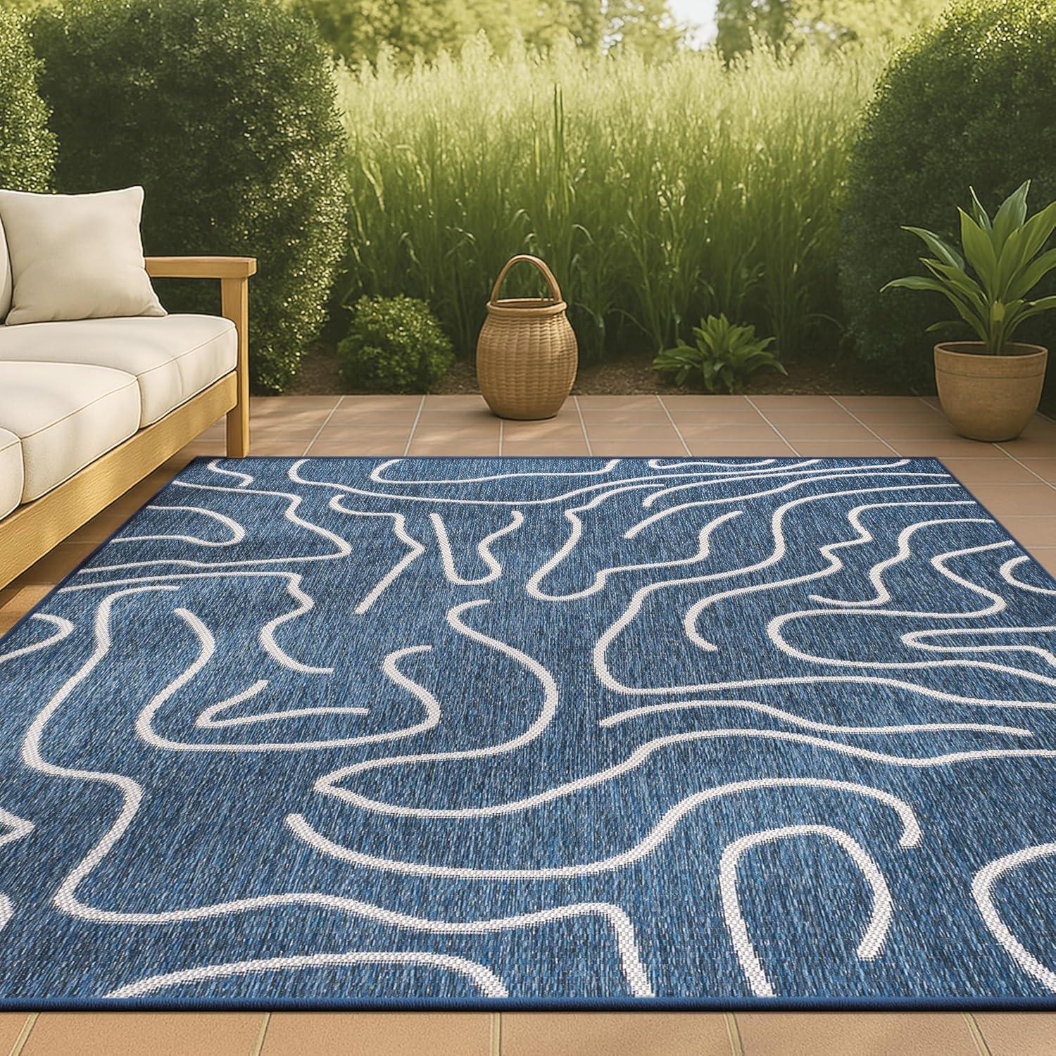imageJONATHAN Y Coastal Organic Shapes Indoor Outdoor Area Rug 8X10 BlackCream Nolan Modern for Backyard Patio Porch EasyCleaning High Traffic PetFriendly NonShedding TSN307B8NavyCream