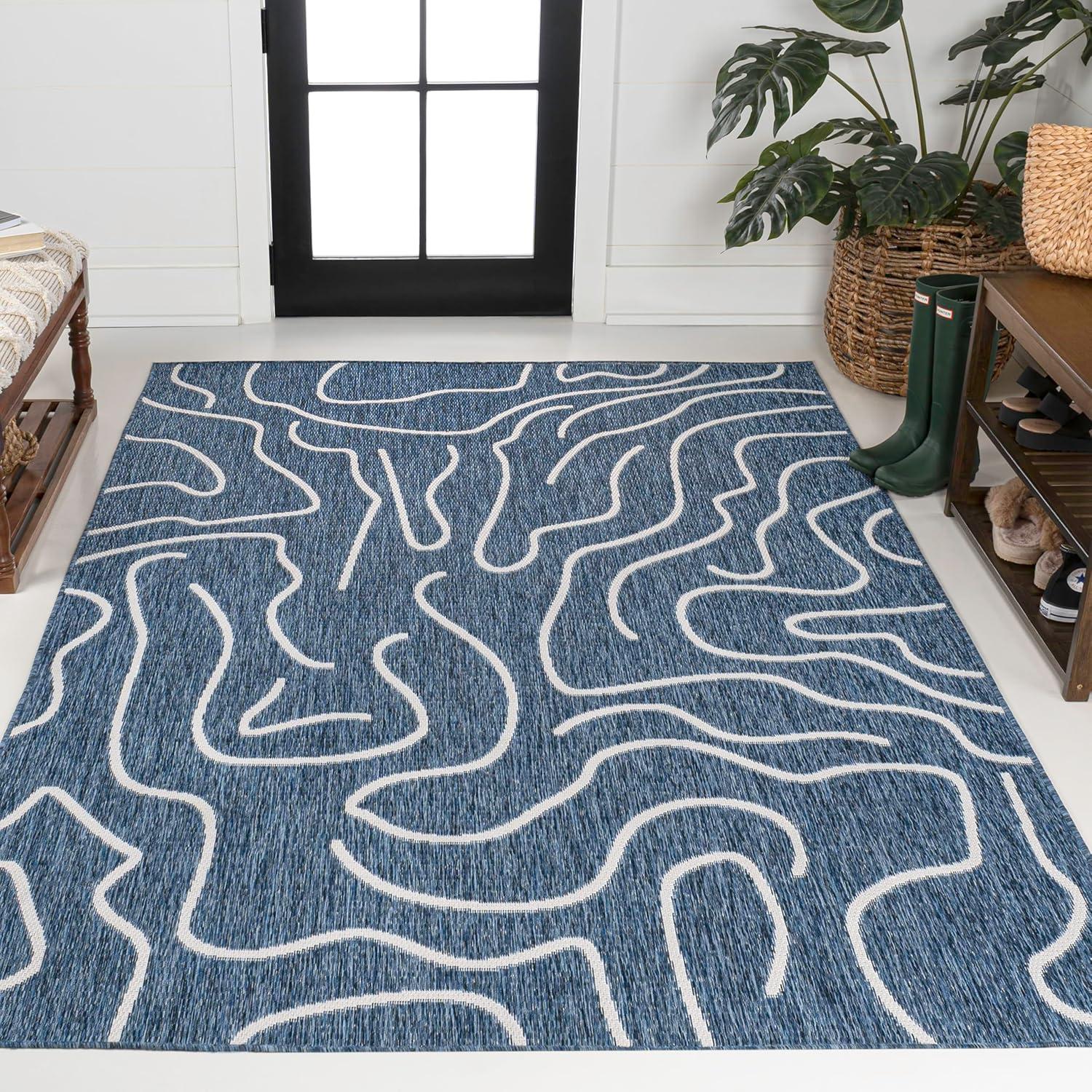 imageJONATHAN Y Coastal Organic Shapes Indoor Outdoor Area Rug 8X10 BlackCream Nolan Modern for Backyard Patio Porch EasyCleaning High Traffic PetFriendly NonShedding TSN307B8NavyCream