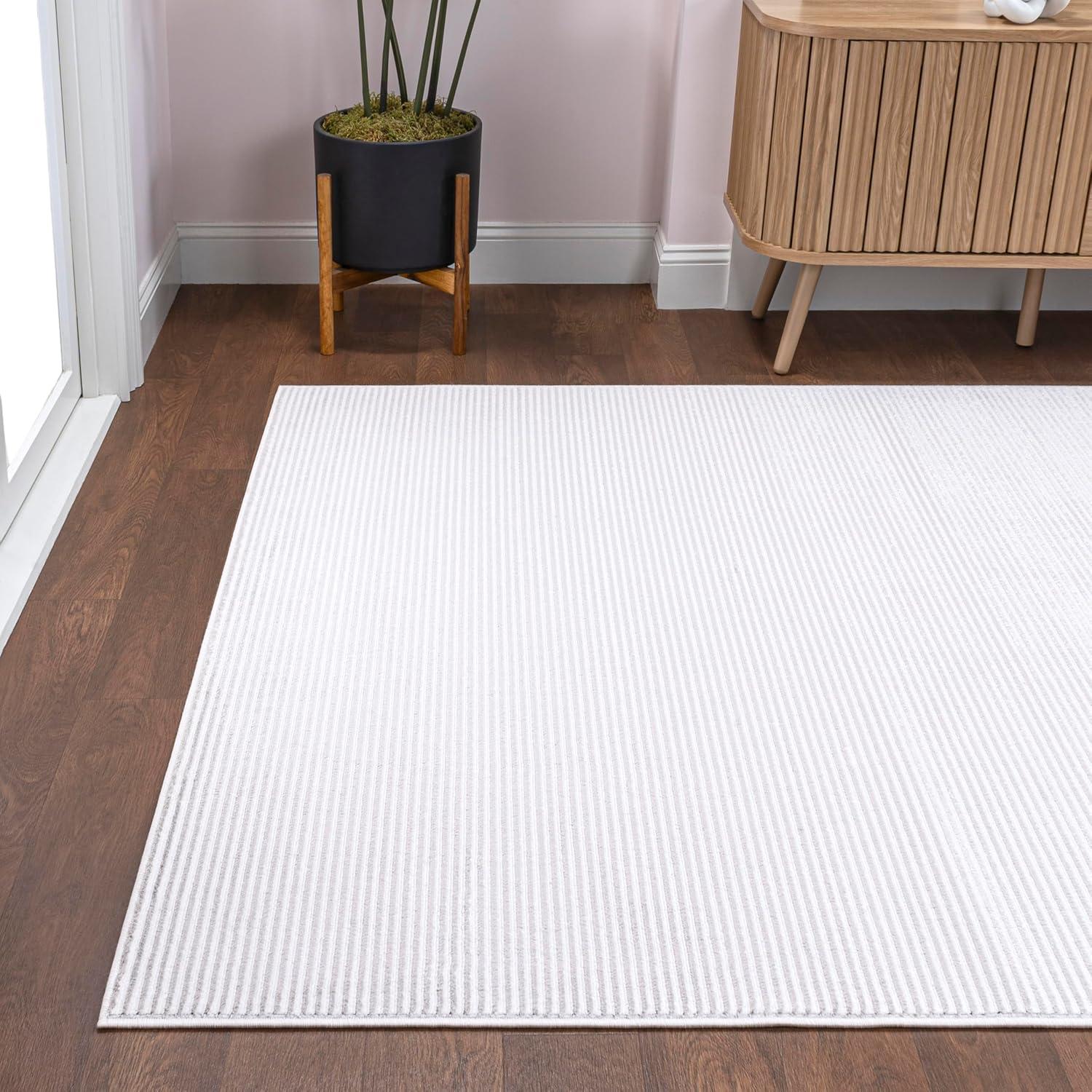 imageJONATHAN Y Cole Pinstripe HighLow CreamSilver Indoor Area Rug 8x10 Modern Minimalist EasyCleaning for Living Room Bedroom Kitchen Pet Friendly NonShedding CAR101A8WhiteSilver