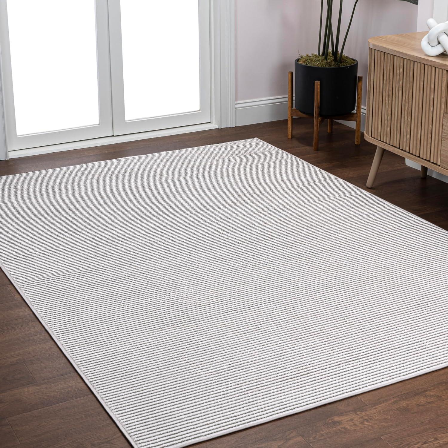 imageJONATHAN Y Cole Pinstripe HighLow CreamSilver Indoor Area Rug 8x10 Modern Minimalist EasyCleaning for Living Room Bedroom Kitchen Pet Friendly NonShedding CAR101A8DarksilverWhite