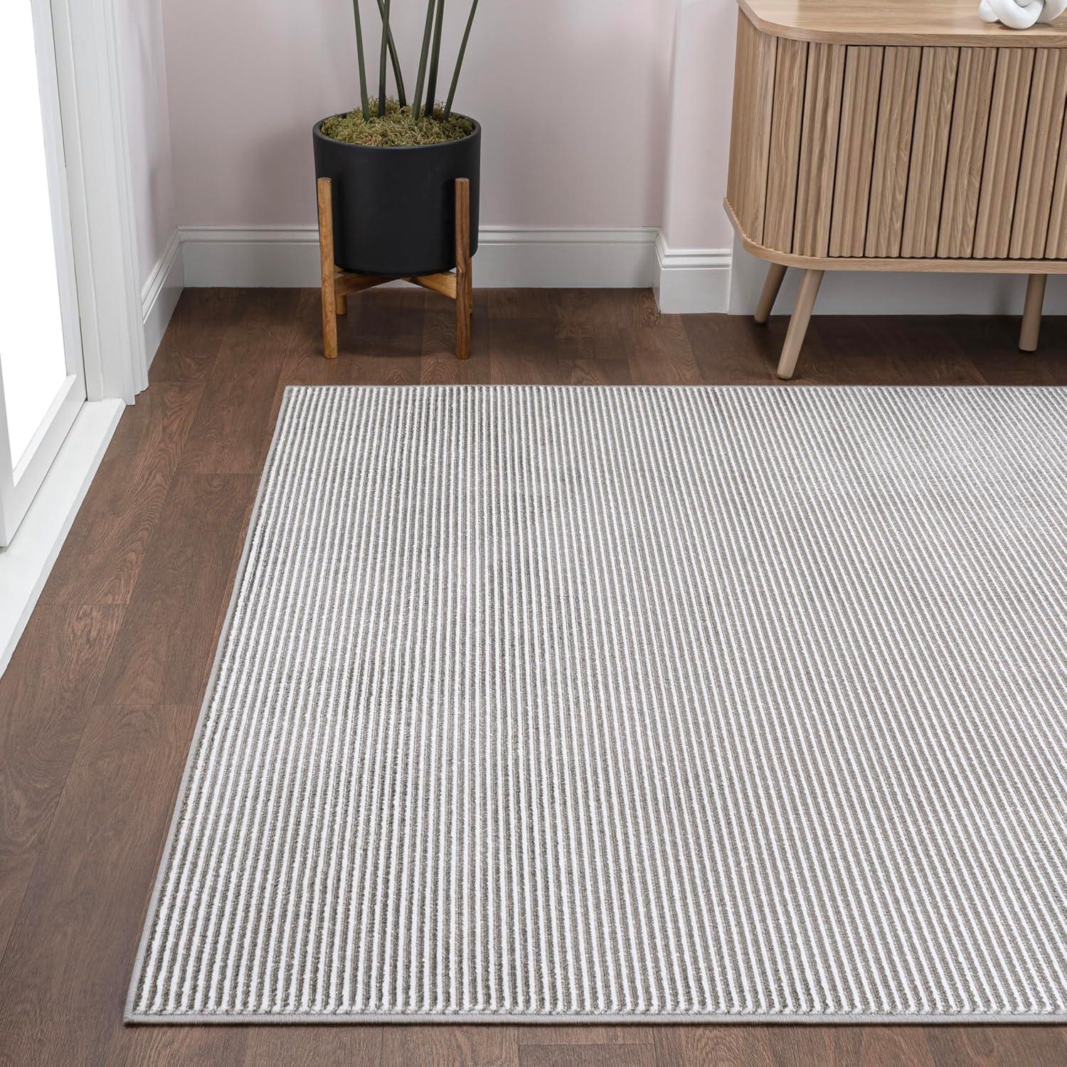 imageJONATHAN Y Cole Pinstripe HighLow CreamSilver Indoor Area Rug 8x10 Modern Minimalist EasyCleaning for Living Room Bedroom Kitchen Pet Friendly NonShedding CAR101A8DarksilverWhite
