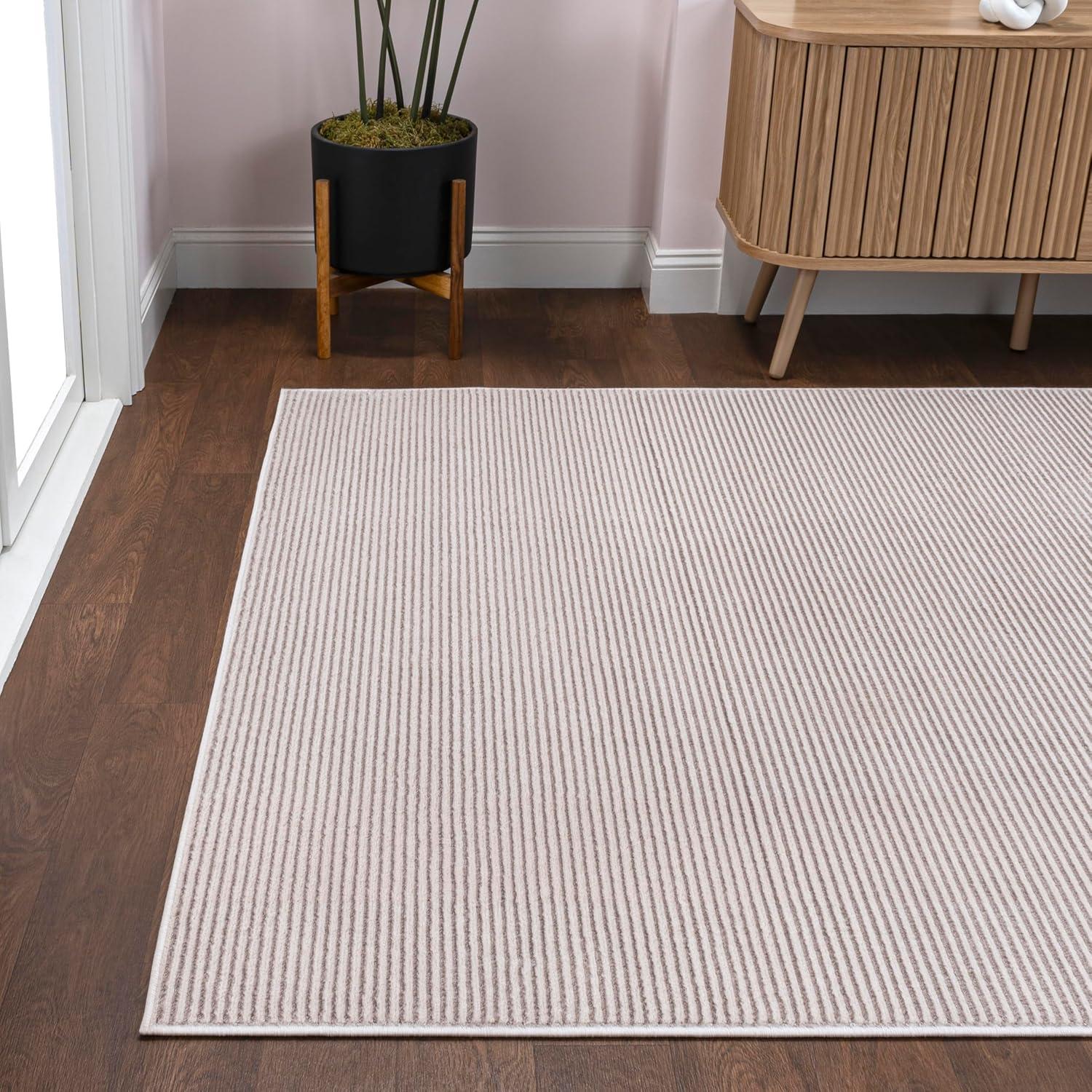 imageJONATHAN Y Cole Pinstripe HighLow CreamSilver Indoor Area Rug 8x10 Modern Minimalist EasyCleaning for Living Room Bedroom Kitchen Pet Friendly NonShedding CAR101A8CreamSilver