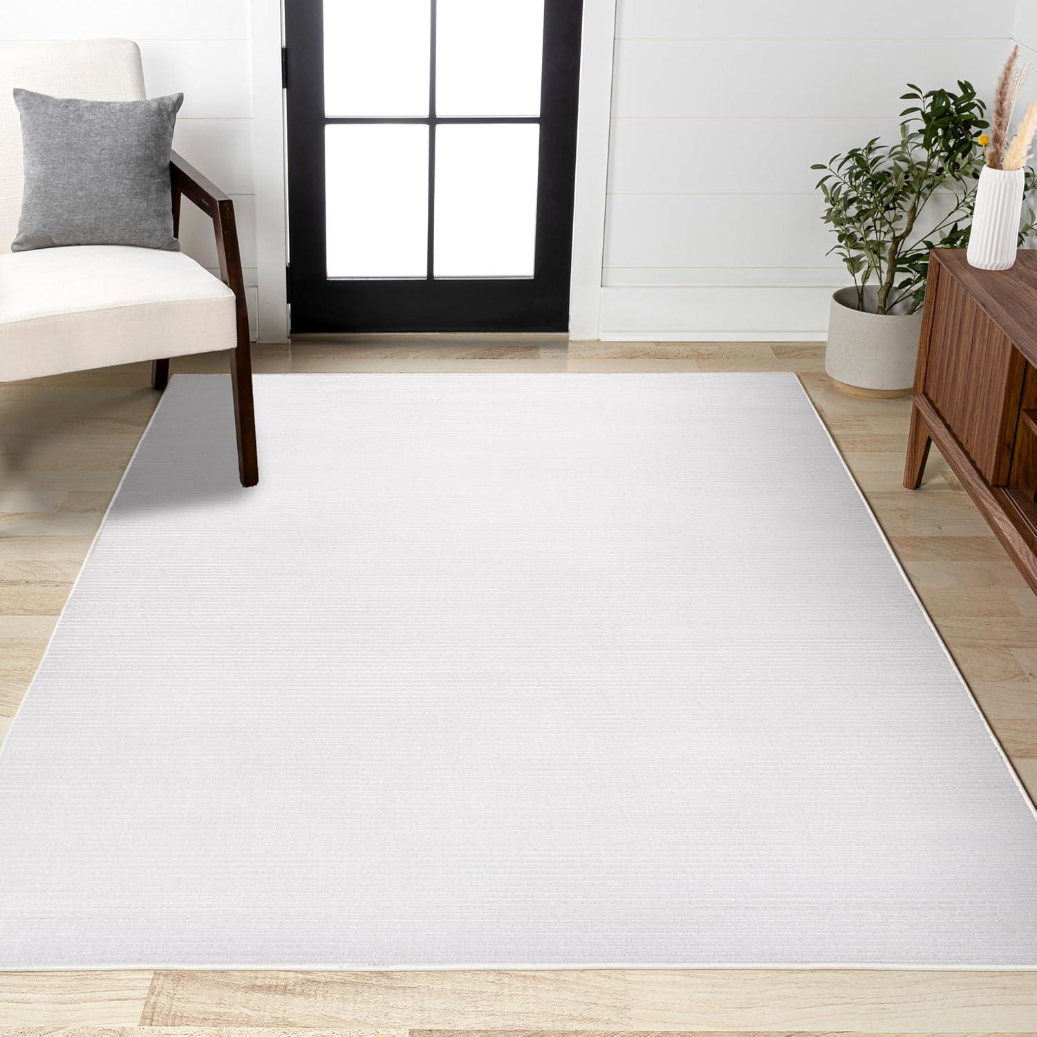 imageJONATHAN Y Cole Pinstripe HighLow CreamSilver Indoor Area Rug 8x10 Modern Minimalist EasyCleaning for Living Room Bedroom Kitchen Pet Friendly NonShedding CAR101A8WhiteSilver