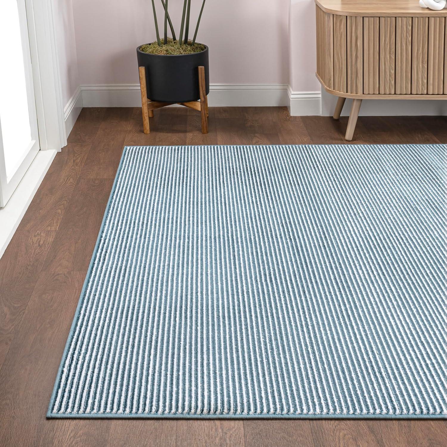imageJONATHAN Y Cole Pinstripe HighLow CreamSilver Indoor Area Rug 8x10 Modern Minimalist EasyCleaning for Living Room Bedroom Kitchen Pet Friendly NonShedding CAR101A8BlueWhite